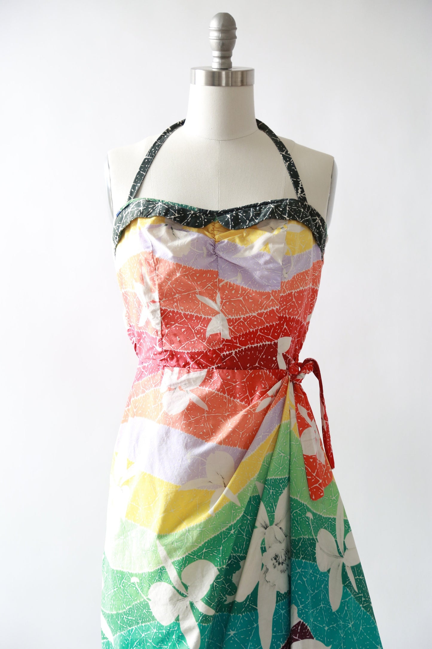 Rainbow Hawaiian dress | Vintage 50s Hawaiian sarong dress | 1950s Tropical floral Sarong dress
