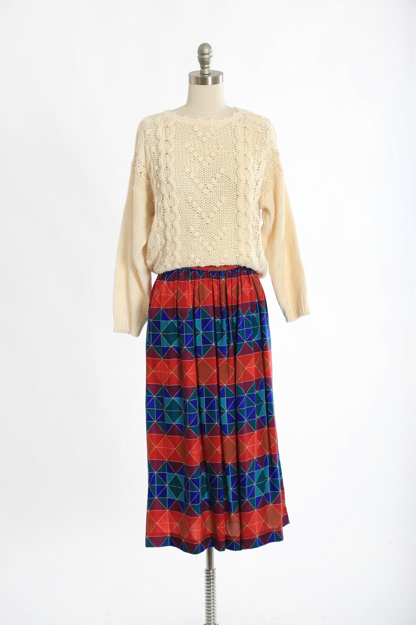 Vintage 90s Liz Claiborne geometric rainbow rayon midi skirt