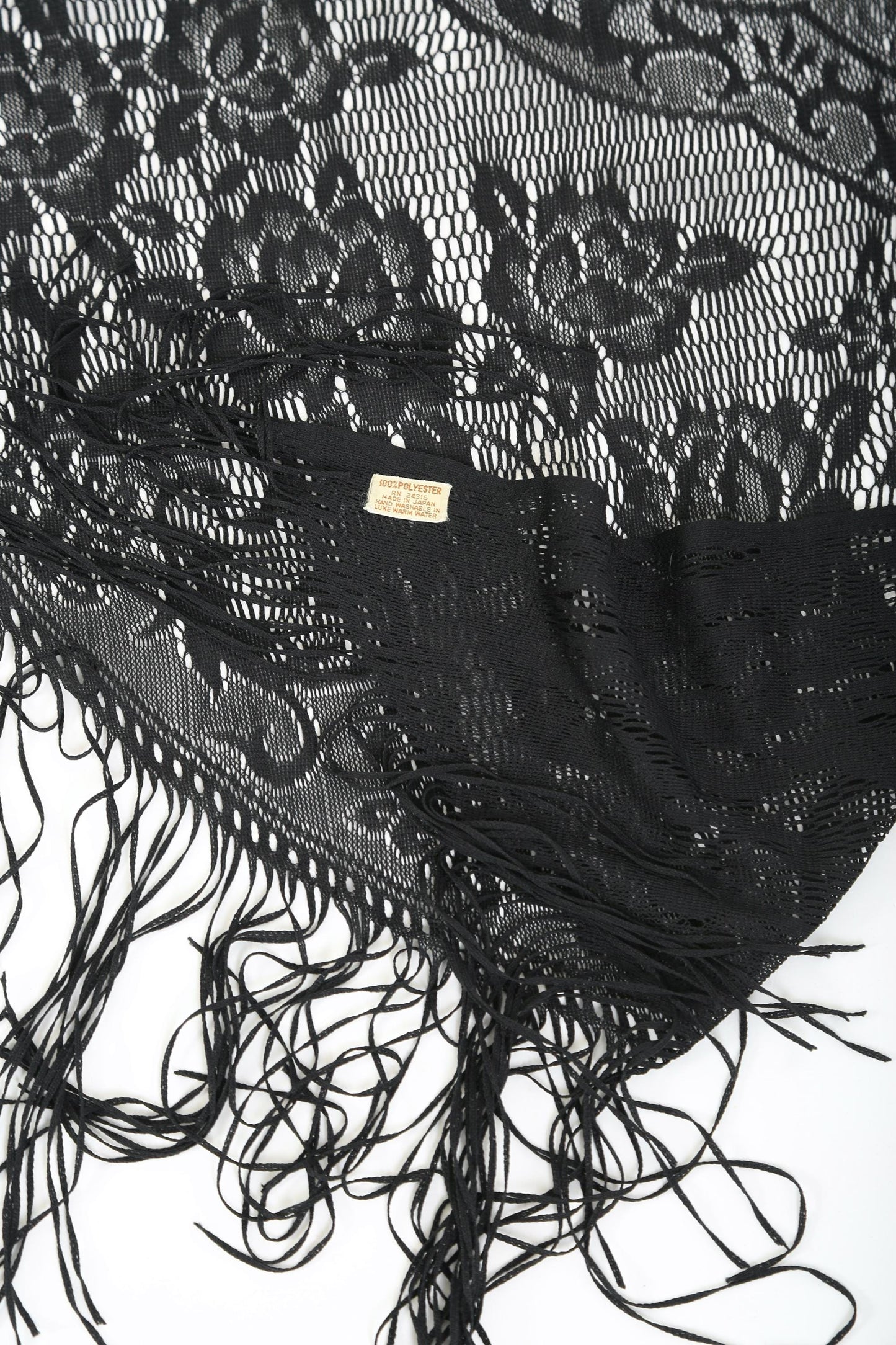 Vintage 70s Black floral lace piano shawl