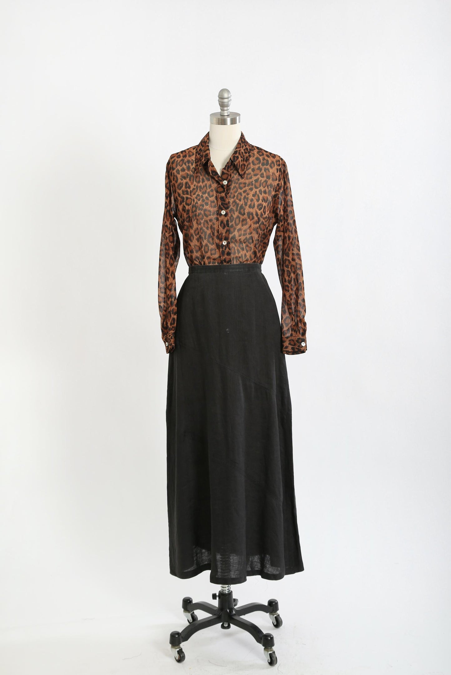 90s Leopard semi sheer long blouse