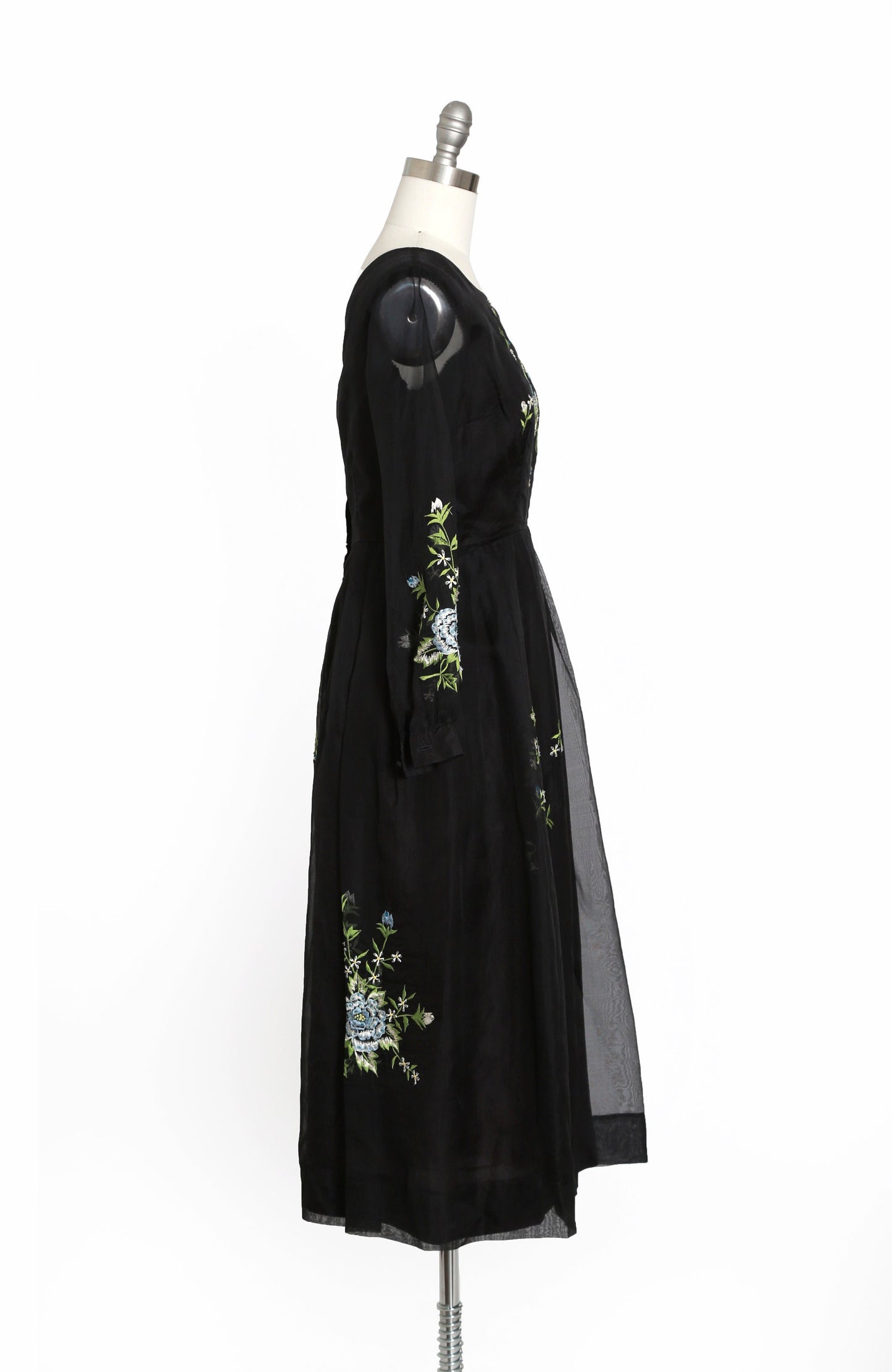 50s Chiffon dress | Vintage 1950s black embroidered beaded sequin dress