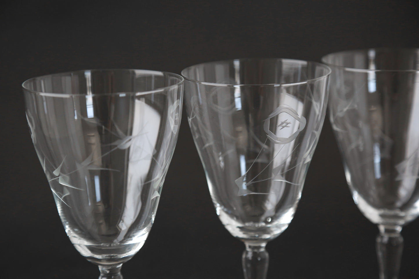 Vintage 30s 40s hand blown etched glasses