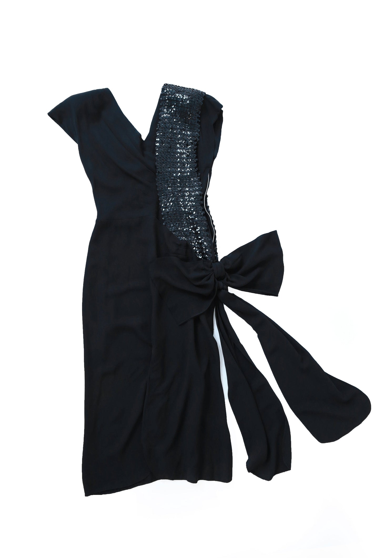 40s sequin dress | Vintage 1940s black crepe sequin bow dress