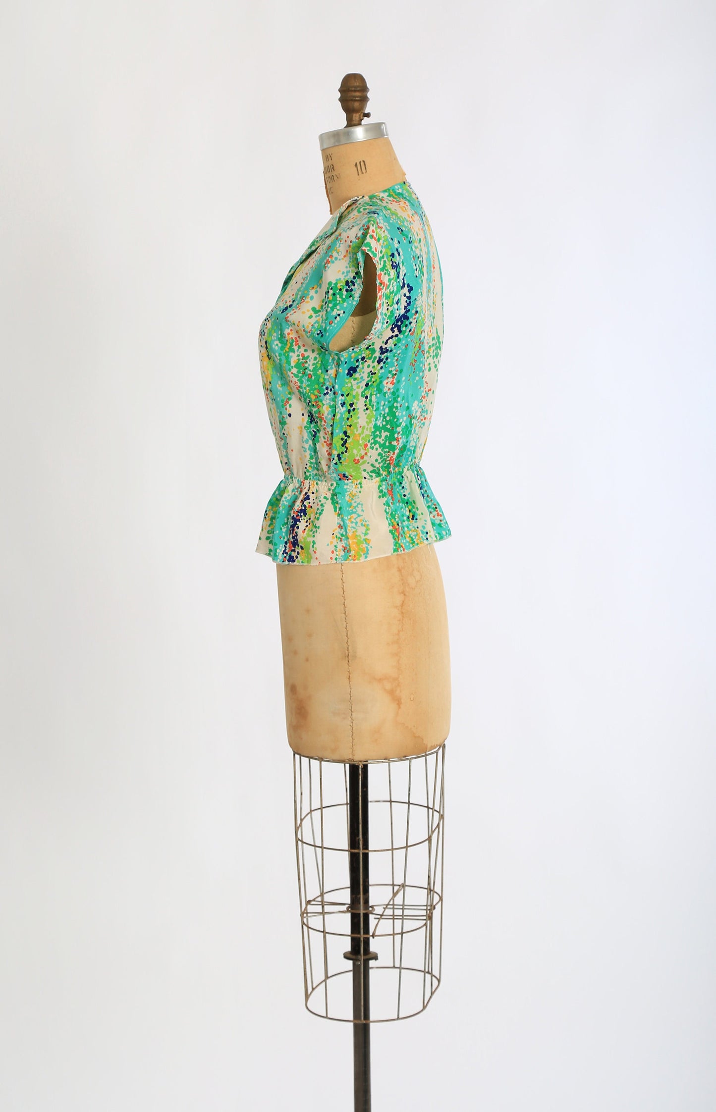 Vintage 70s rainbow silk peplum blouse