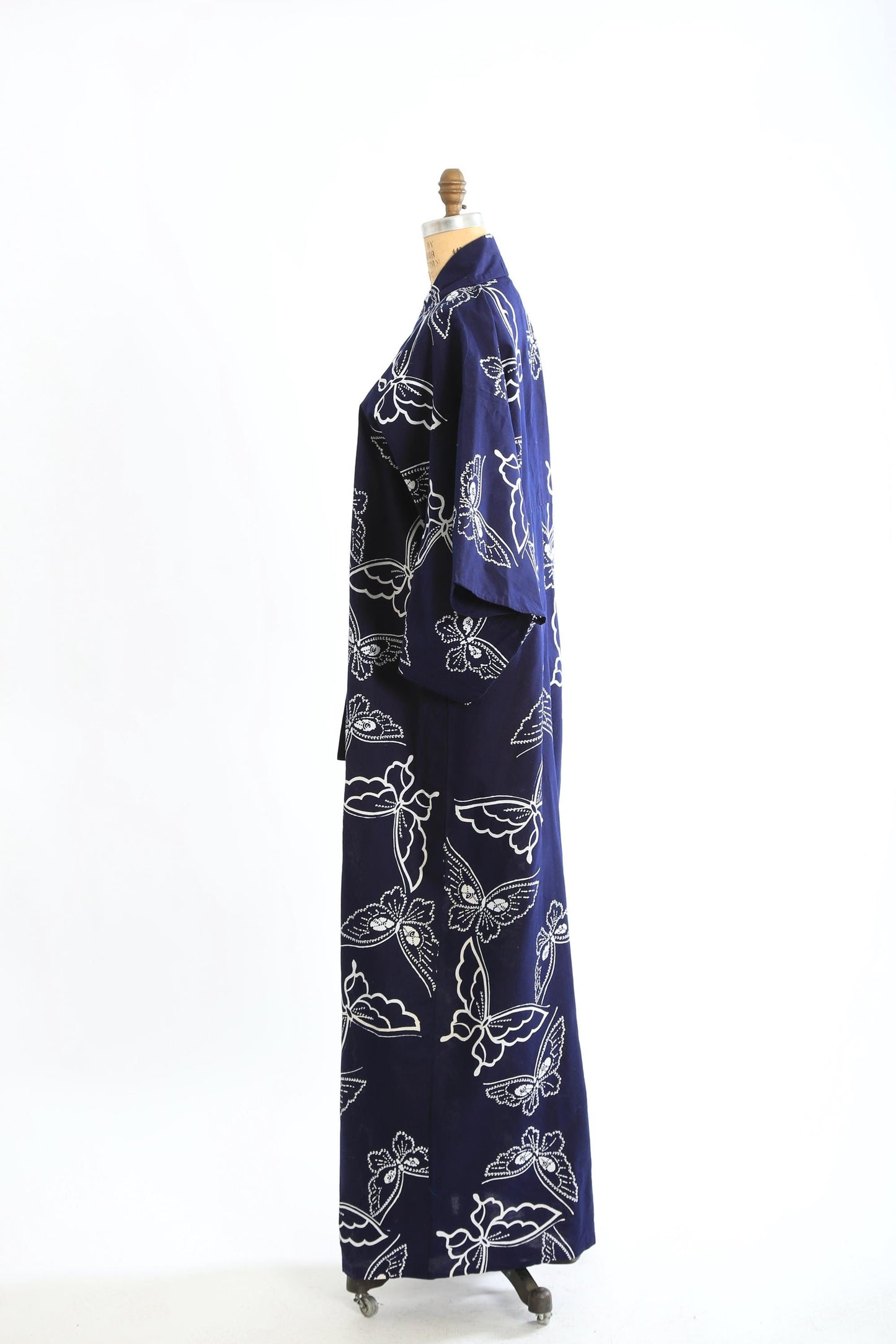 Vintage 1950s Butterfly navy blue cotton kimono