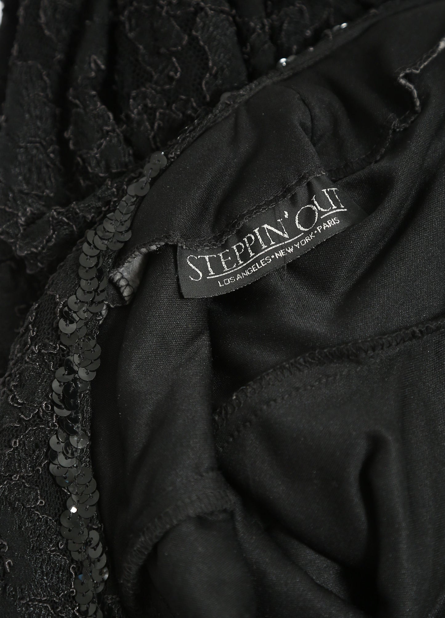 Vintage 80s black lace sequin bodycon maxi dress