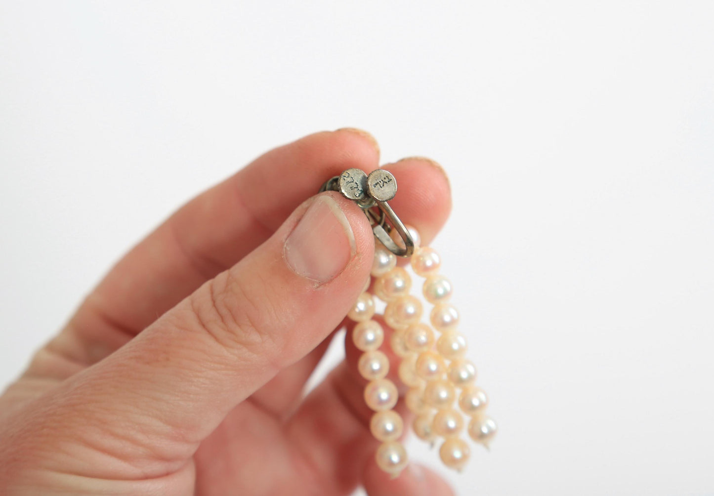 Vintage Ty Lee sterling Silver Chinese Pearl dangle earrings