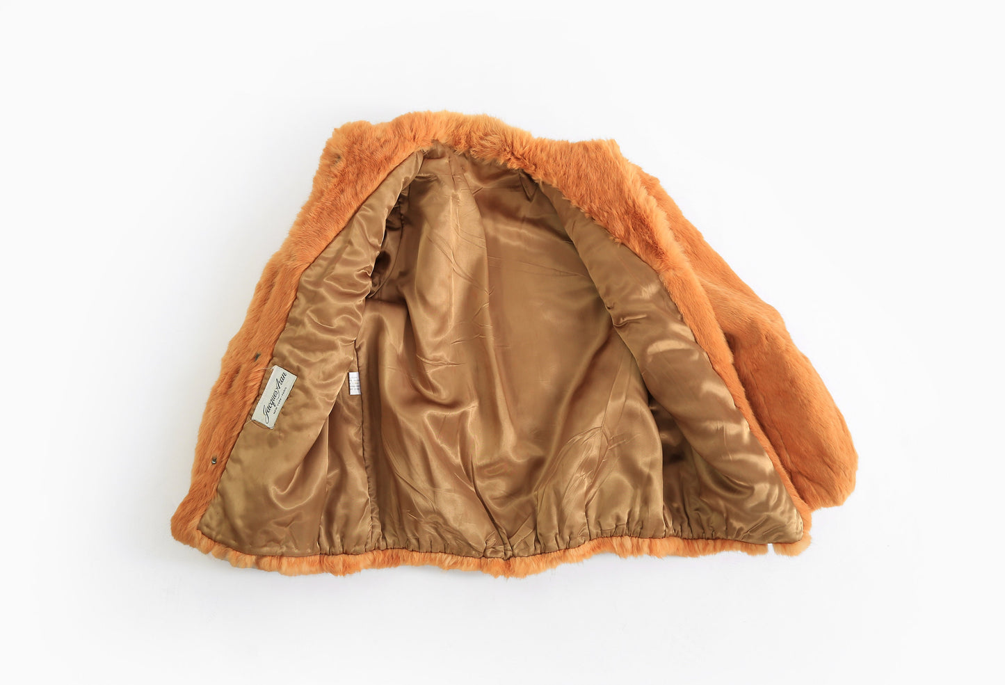 Vintage 70s orange Rabbit Fur Coat Plush chubby Stroller Jacket