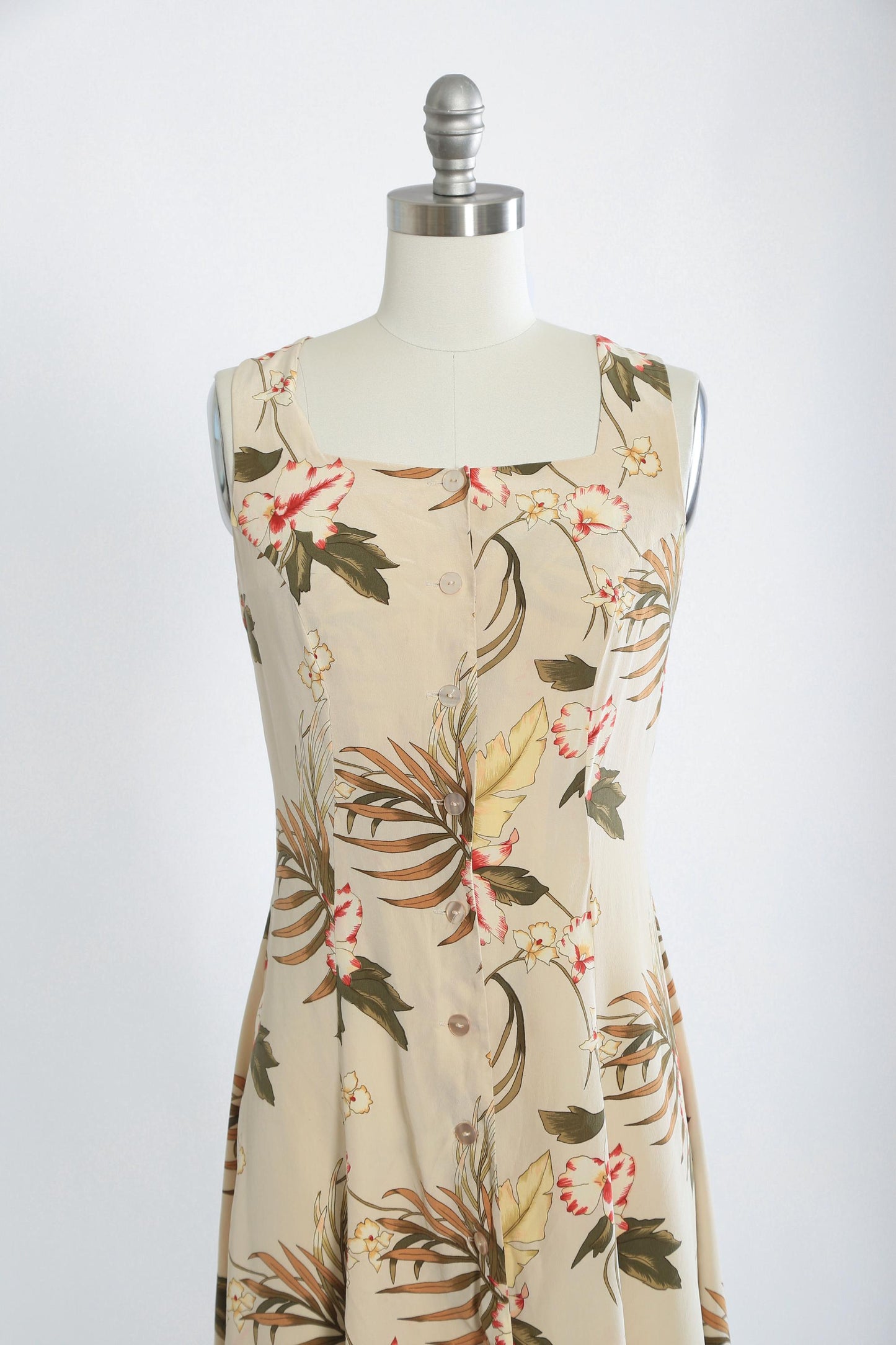 Y2K tropical floral silk midi dress