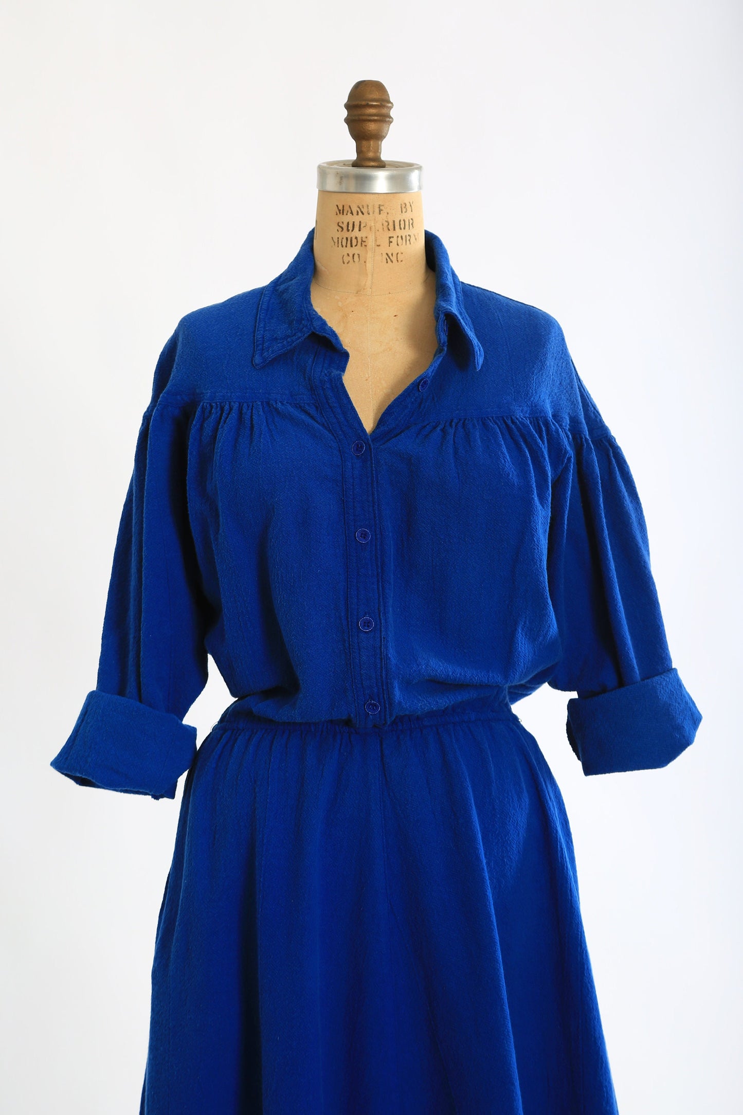 Vintage 80s blue cotton midi dress