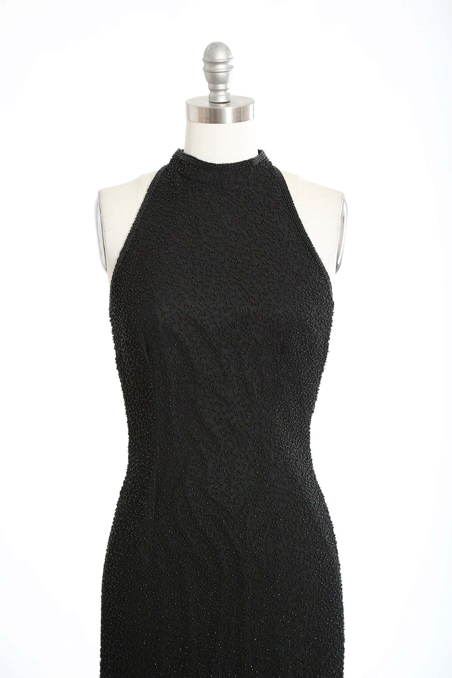 Vintage 90s black beaded silk maxi dress