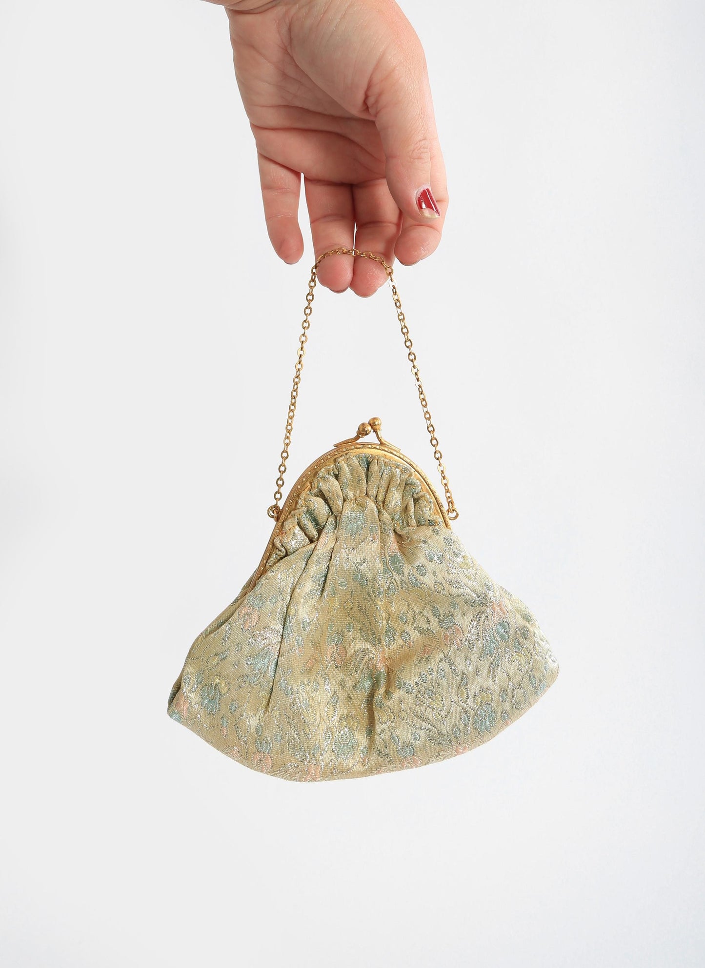 Vintage 40s metallic gold Brocade floral purse