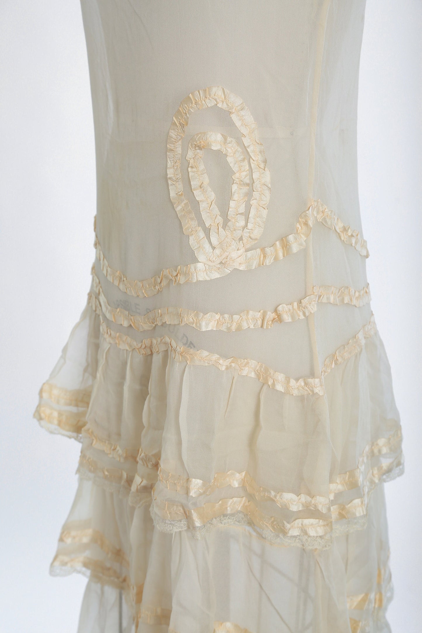 Antique Vintage 1920s ivory silk ribbon tiered drop waist dress