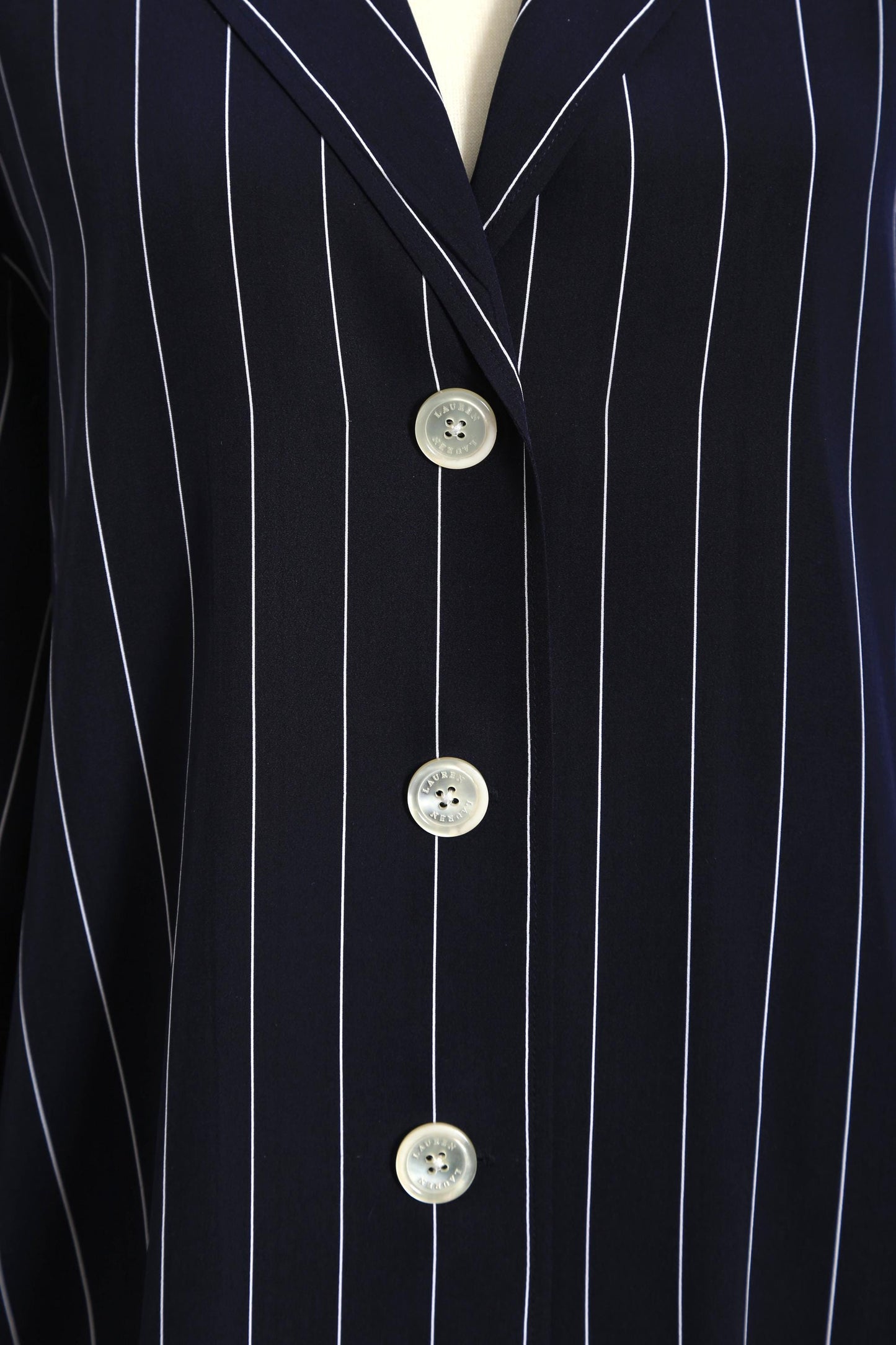 Ralph Lauren silk set | Vintage Ralph Lauren navy blue pin striped silk 2pc Blouse + pants set
