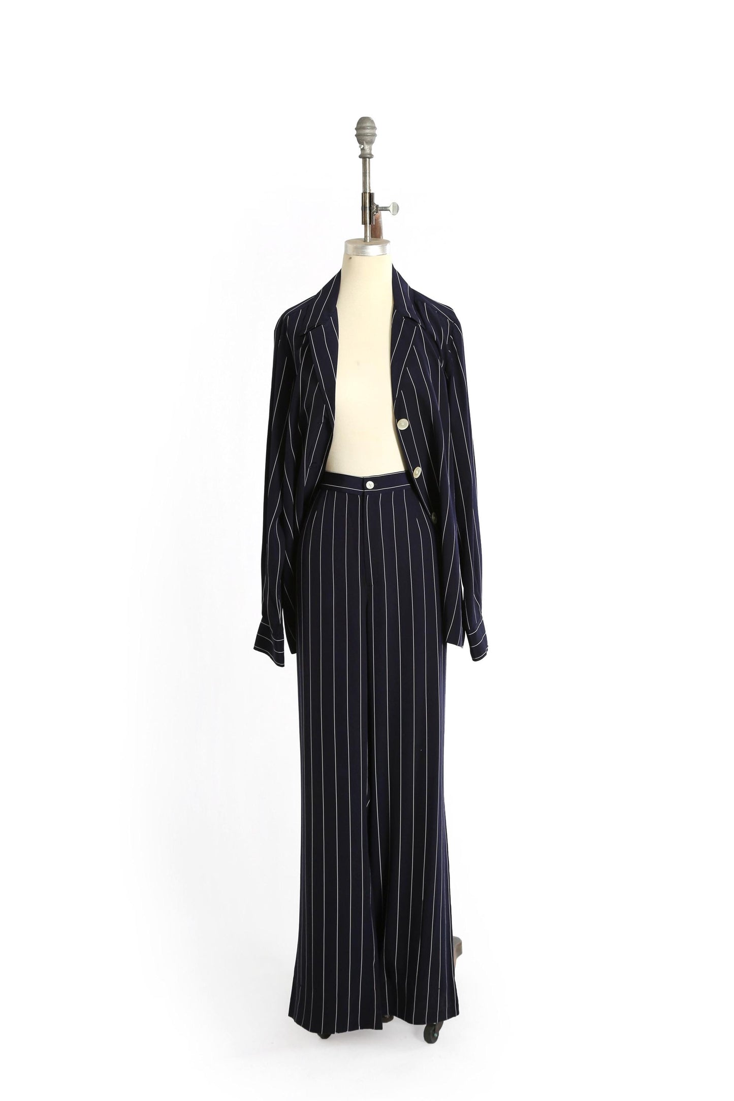 Ralph Lauren silk set | Vintage Ralph Lauren navy blue pin striped silk 2pc Blouse + pants set