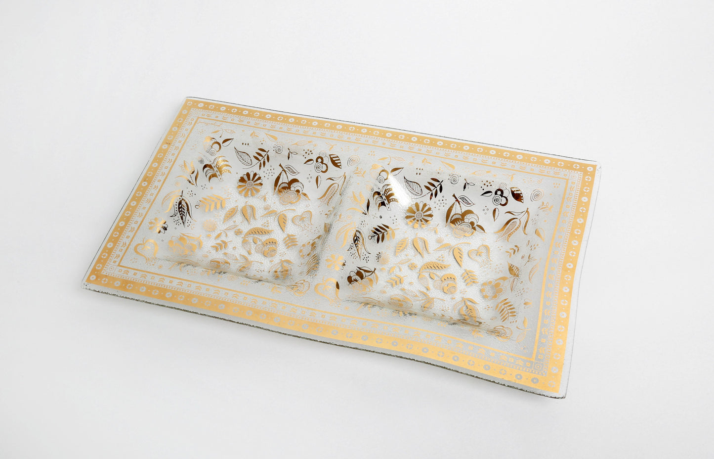 Vintage Georges Briard Mid Century Modern 22kt gold floral glass serving tray