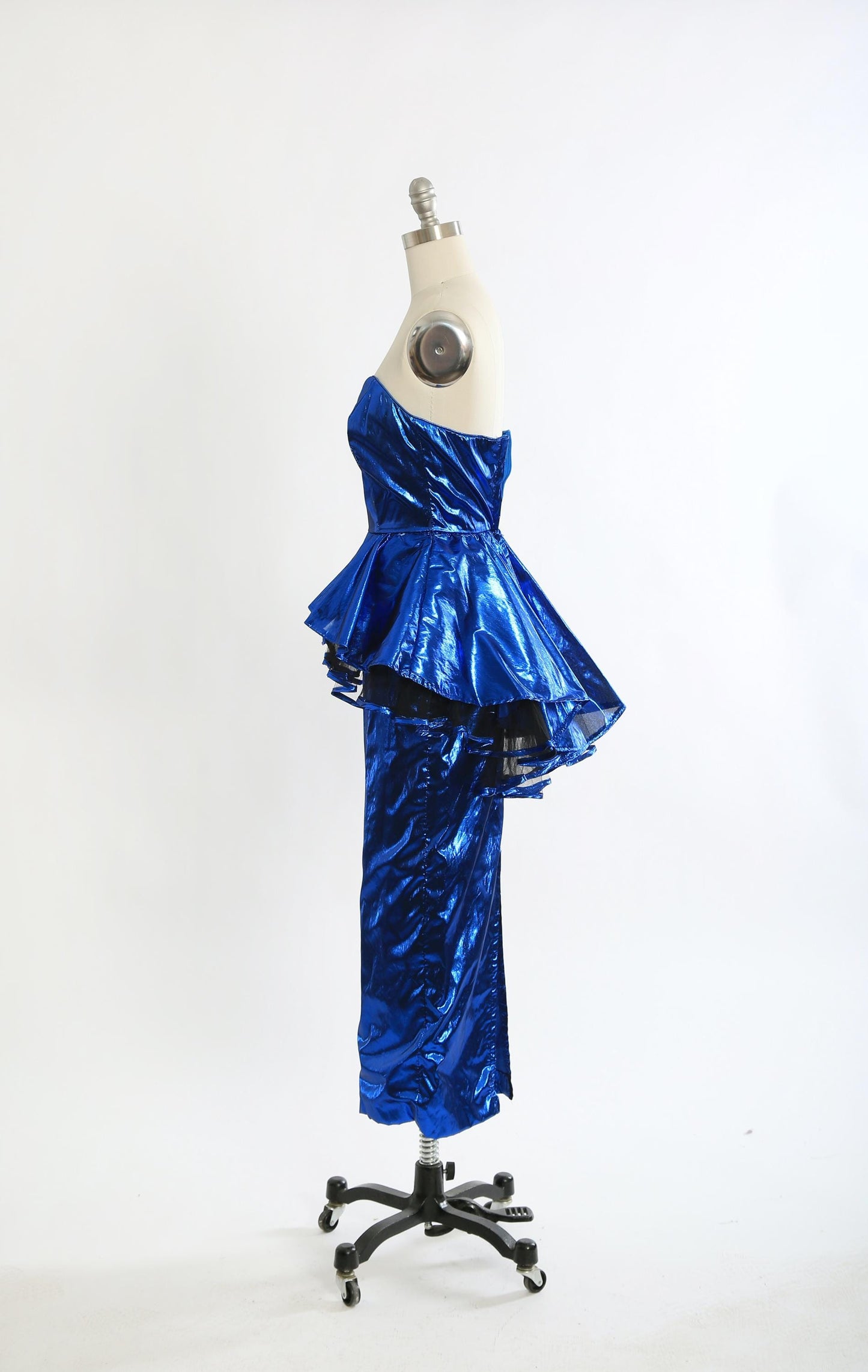 80s mermaid dress | Vintage 1980s metallic blue lame peplum party dress