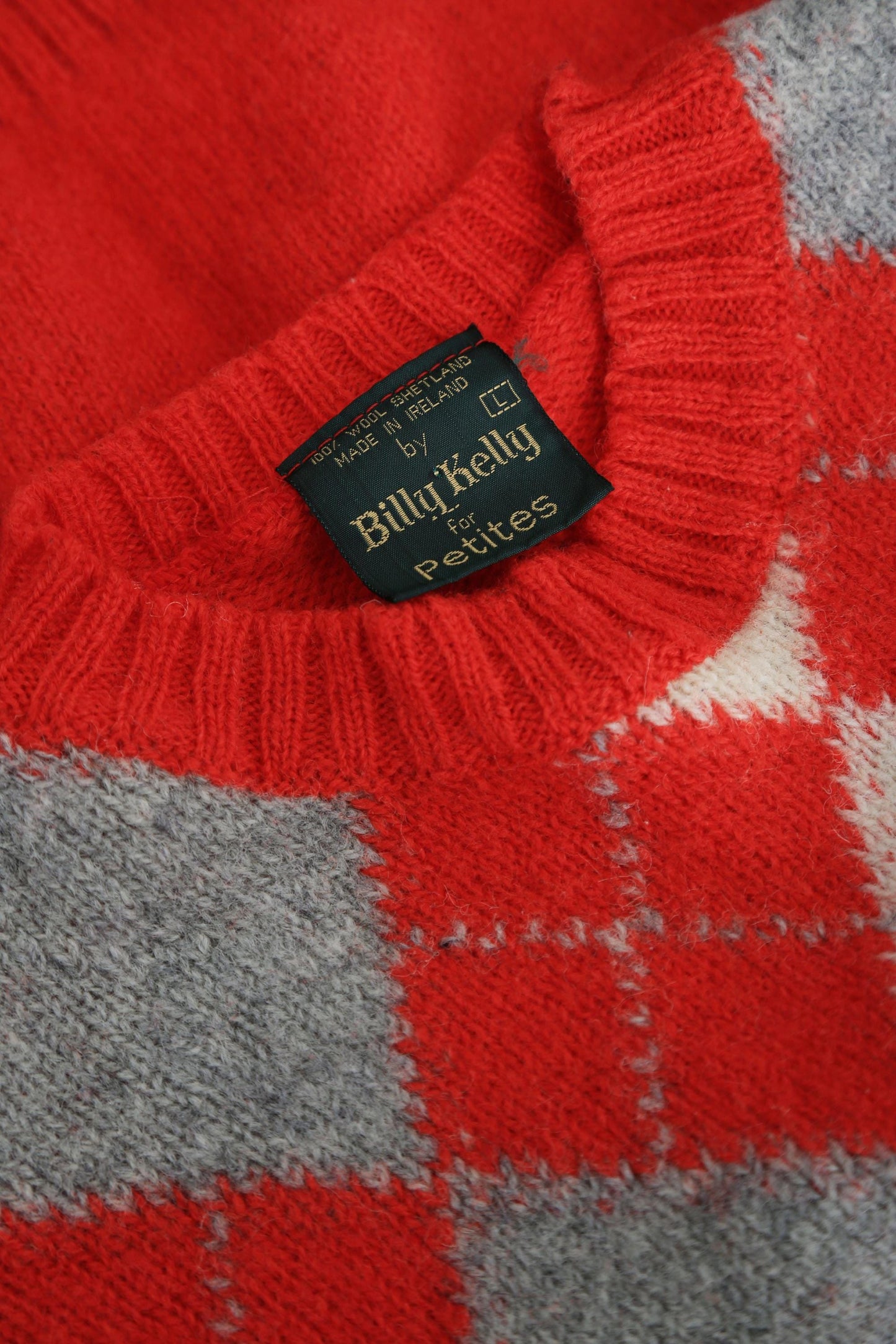 70s Billy Kelly Red Argyle Irish Shetland wool sweater