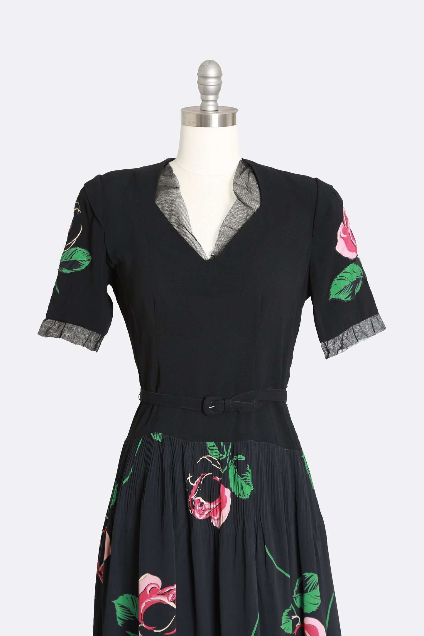 40s rose dress | Vintage 40s black floral Appliqué rose midi dress