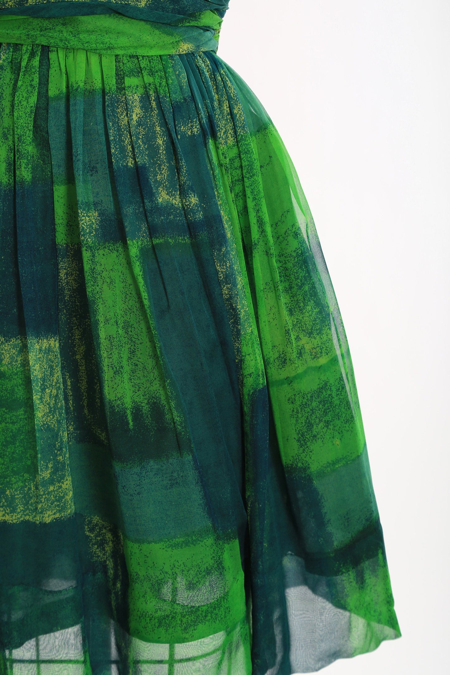 Vintage 50s green silk halter dress | 1950s Jon McCauley abstract silk dress
