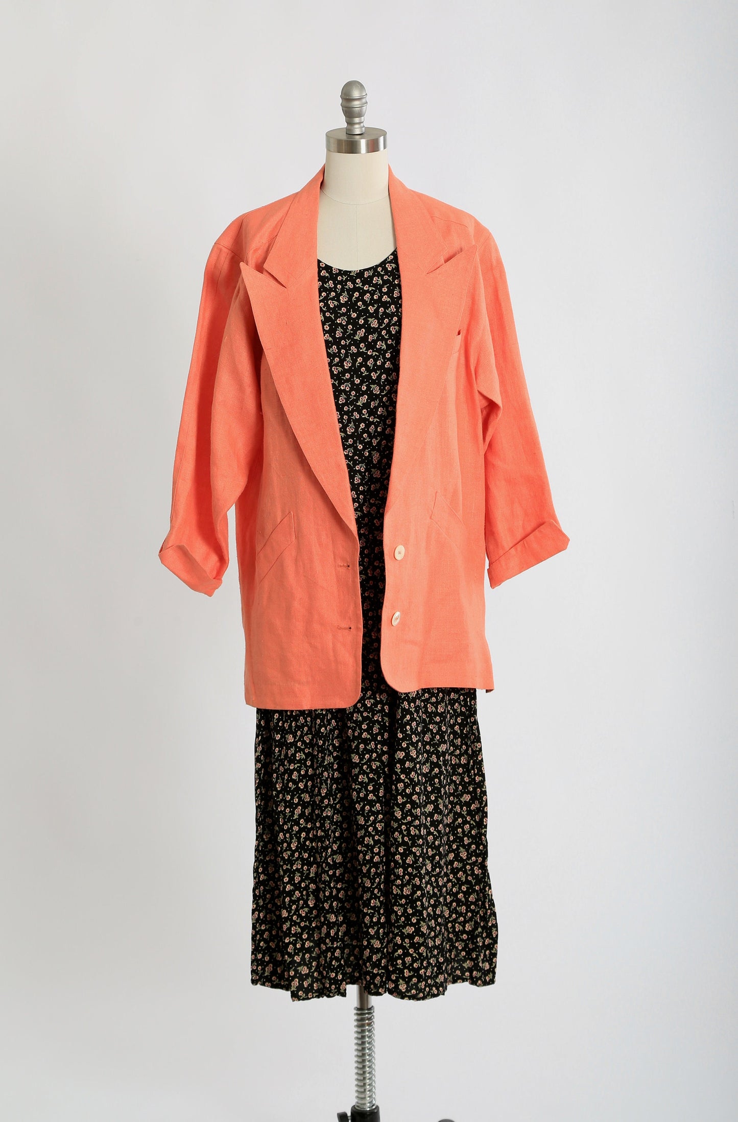 90s oversized salmon orange linen blazer jacket