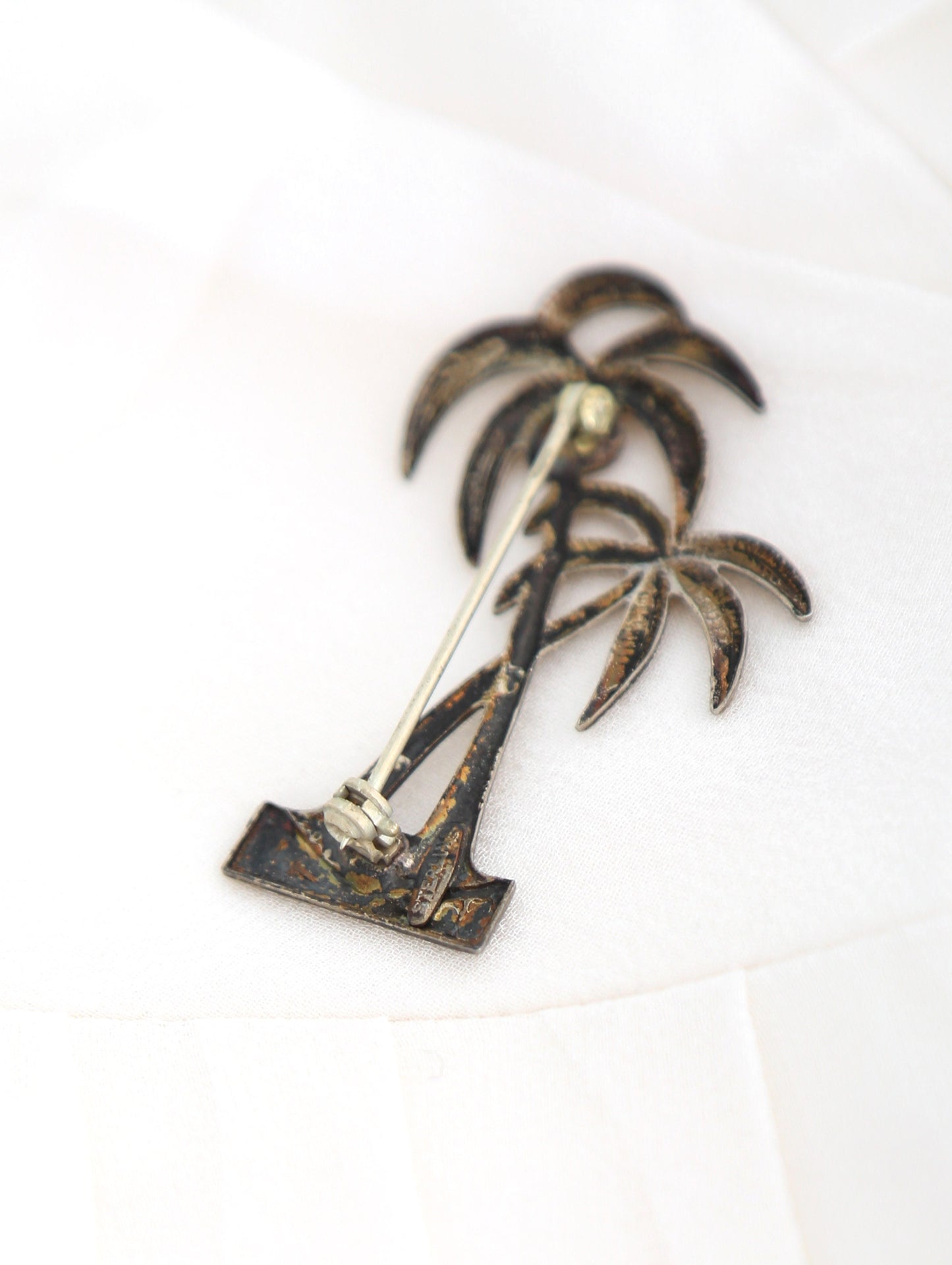 Vintage 1940s sterling silver double palm tree pin brooch