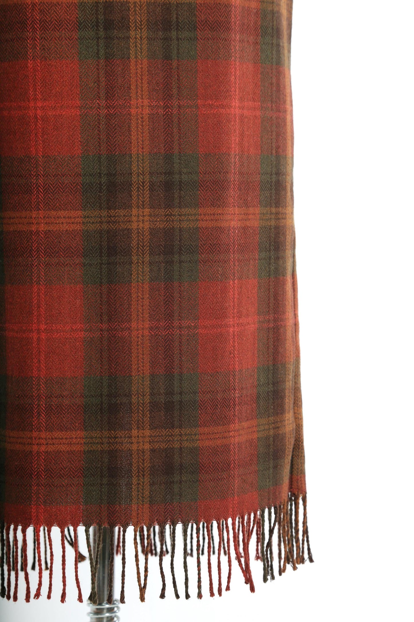 90s Orange houndstooth plaid fringe skirt