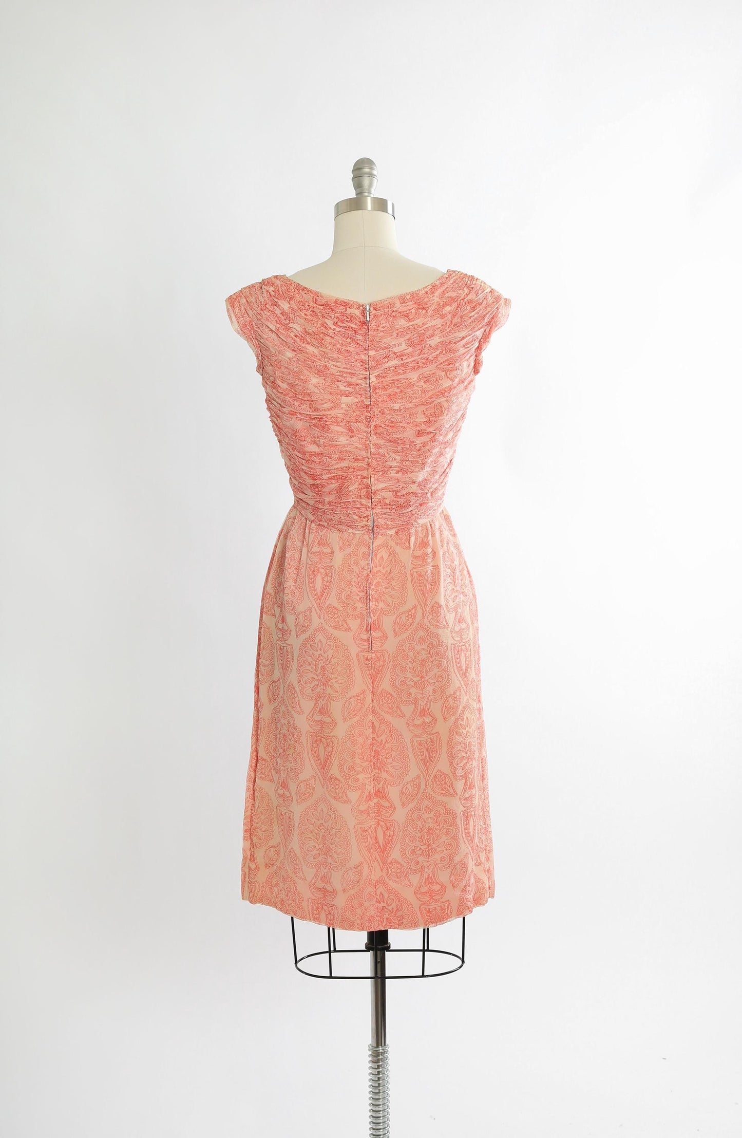 Vintage 1950s f.m. Swiss pink floral silk dress