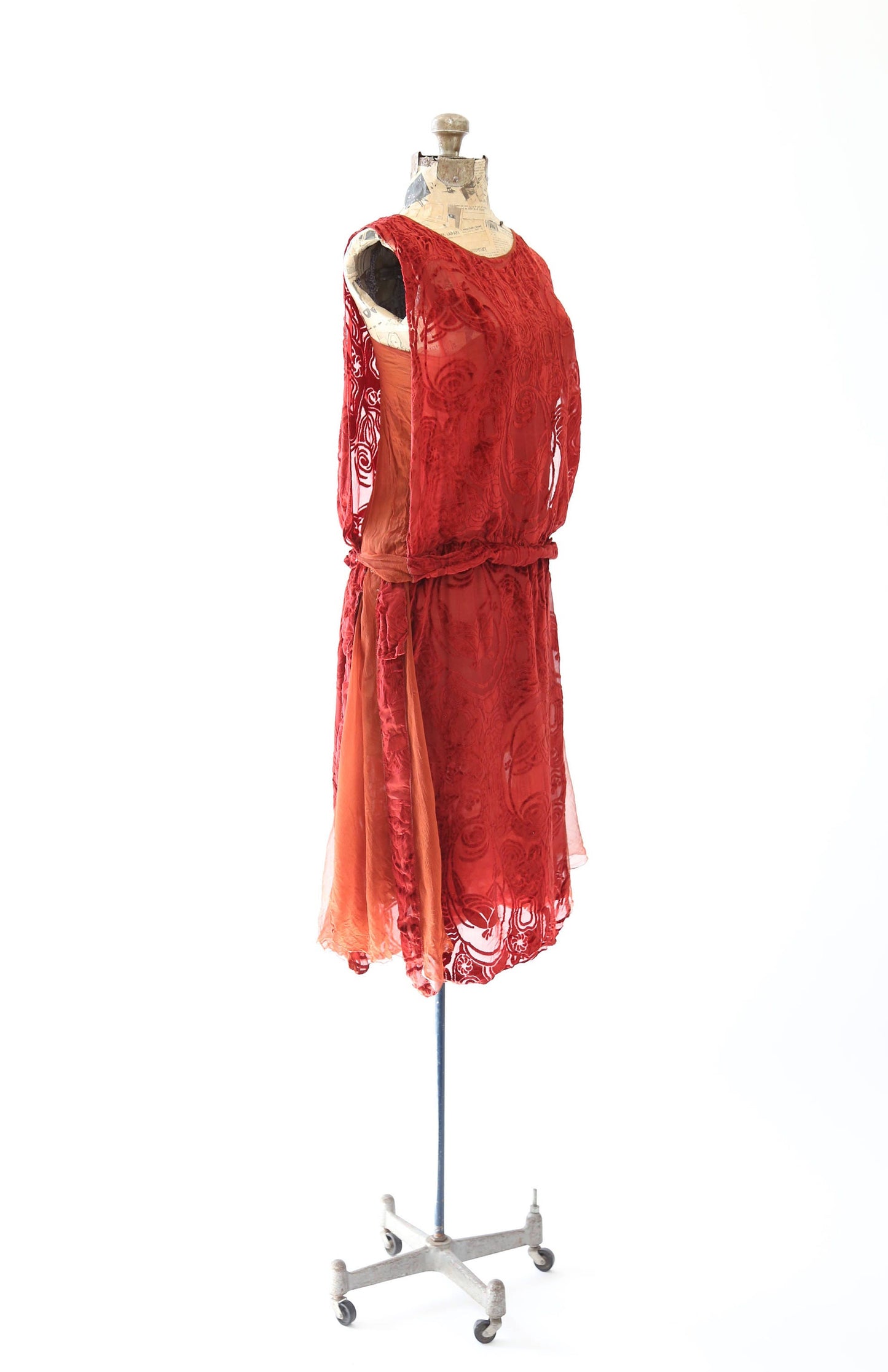 20s SILK velvet dress | Antique vintage 1920s Art deco orange velvet drop waist dress