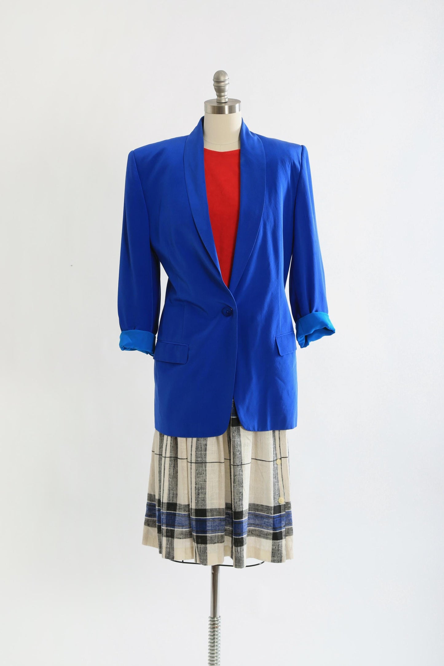 Vintage 80s 90s blue + white plaid woven skirt