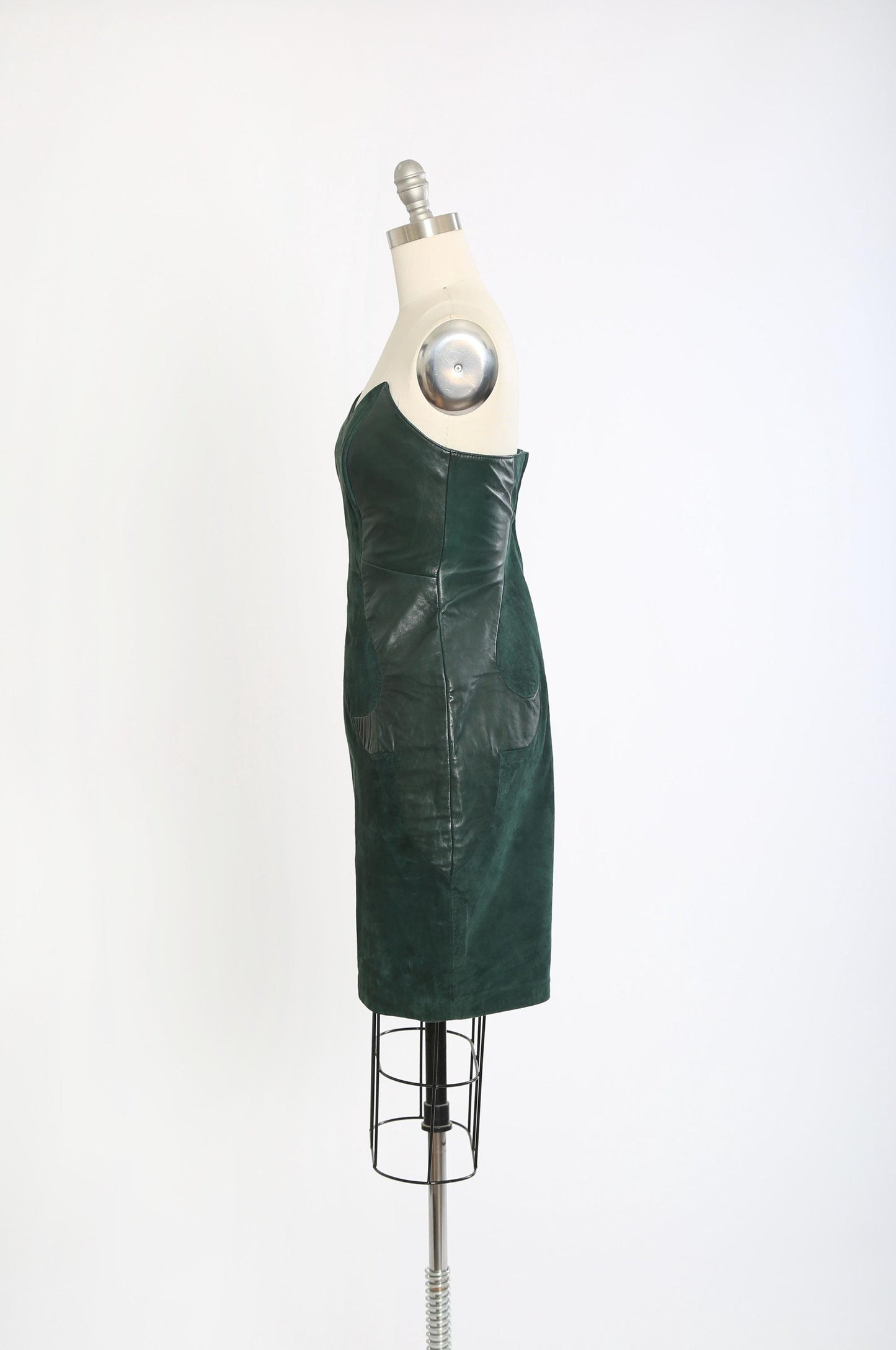 Vintage Micheal Hoban North Beach green leather mini dress + cropped jacket