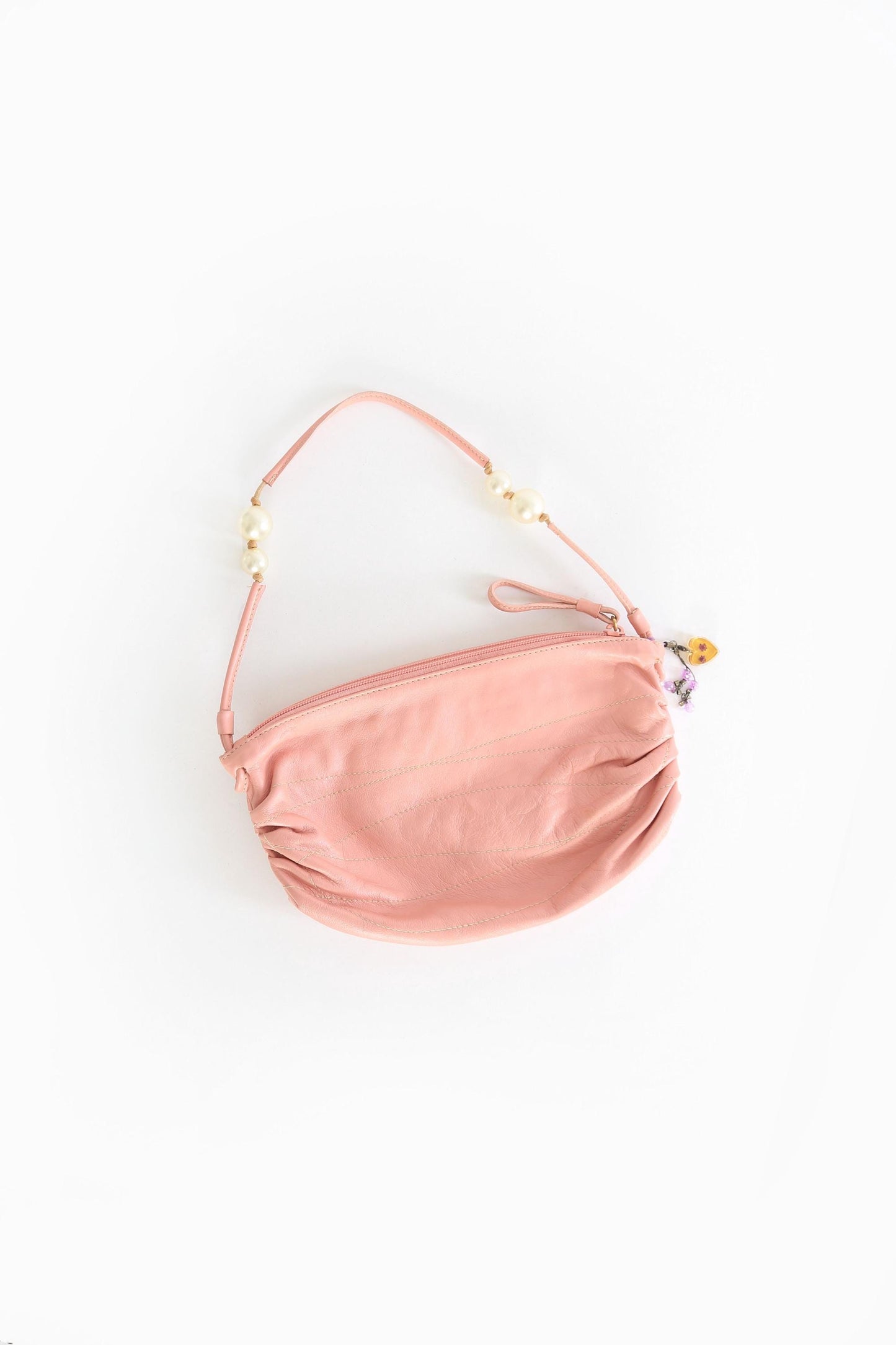 Vintage FURLA Y2K pink leather bead pearl Purse