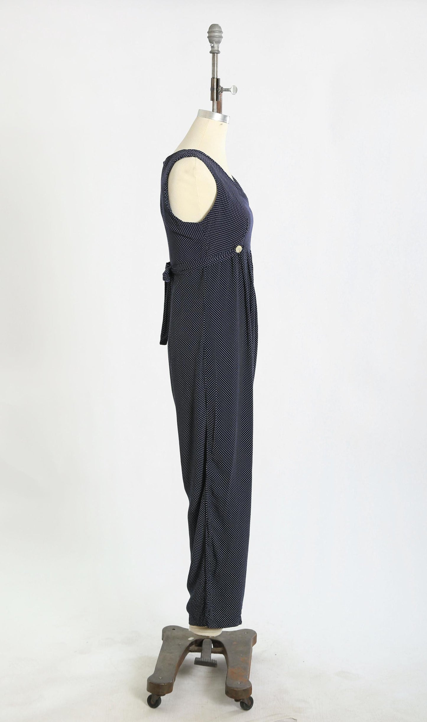 90s Navy blue polka dot rayon jumpsuit