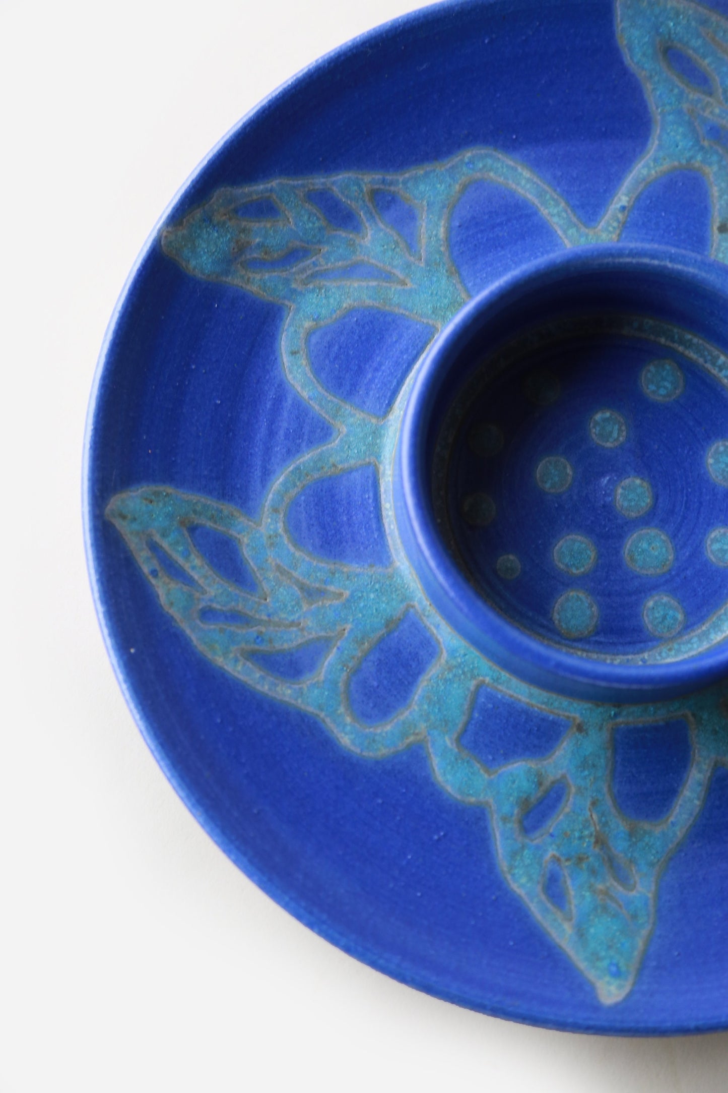 Studio Art stoneware chip dip dish | Vintage stoneware abstract blue serving plate