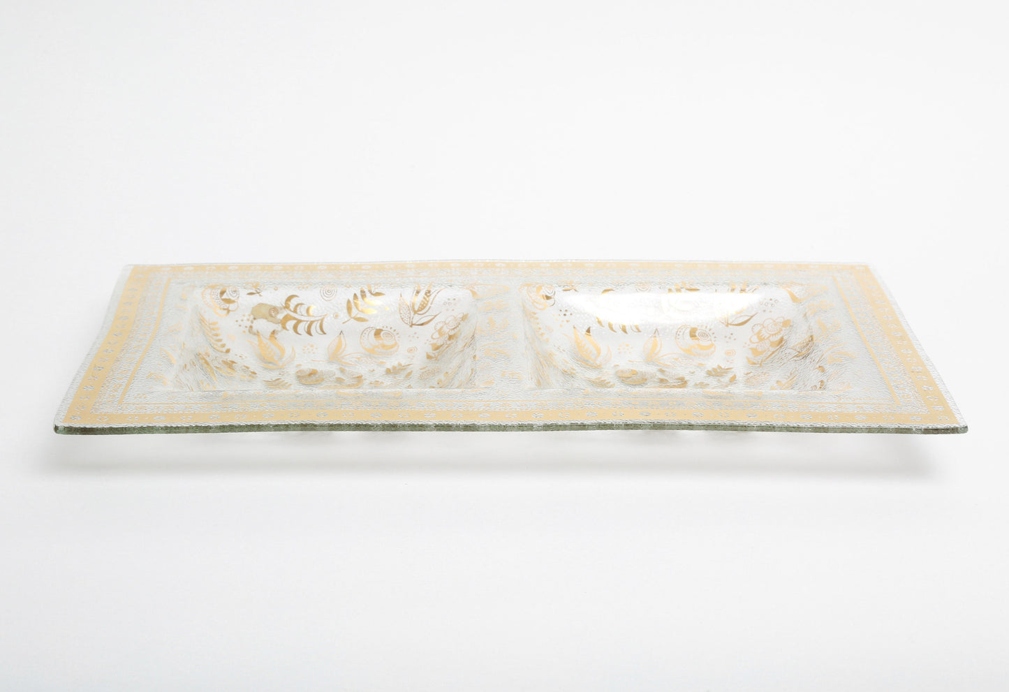 Vintage Georges Briard Mid Century Modern 22kt gold floral glass serving tray