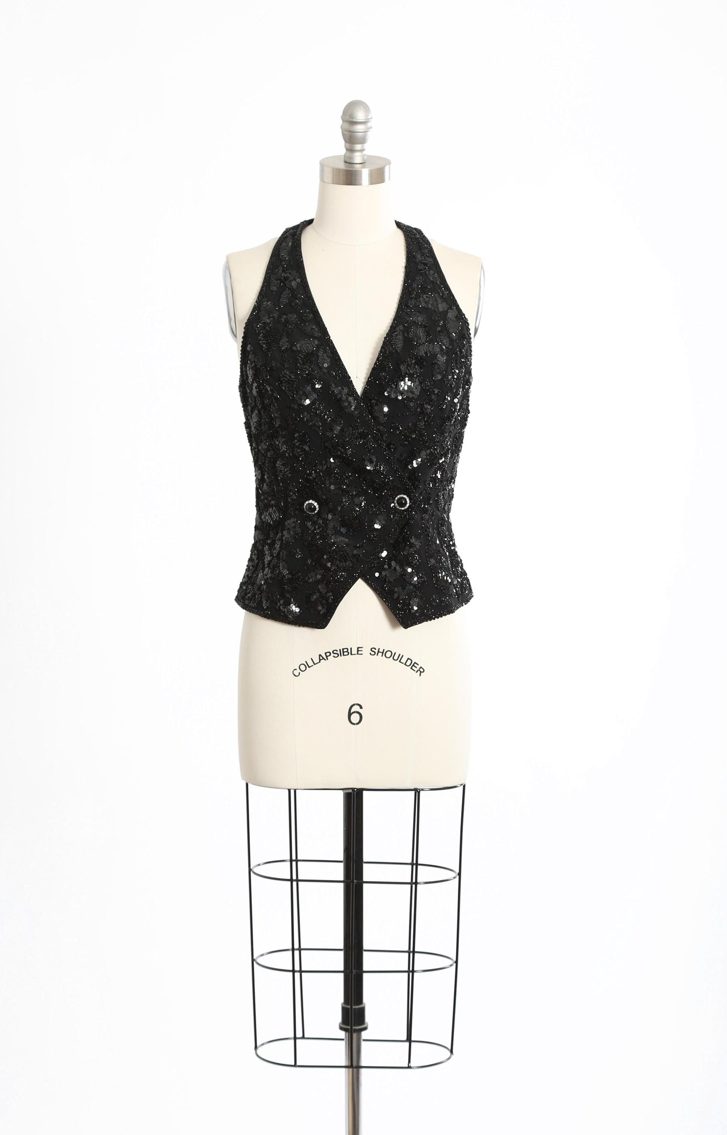 Vintage 90s Black beaded sequin tuxedo halter top