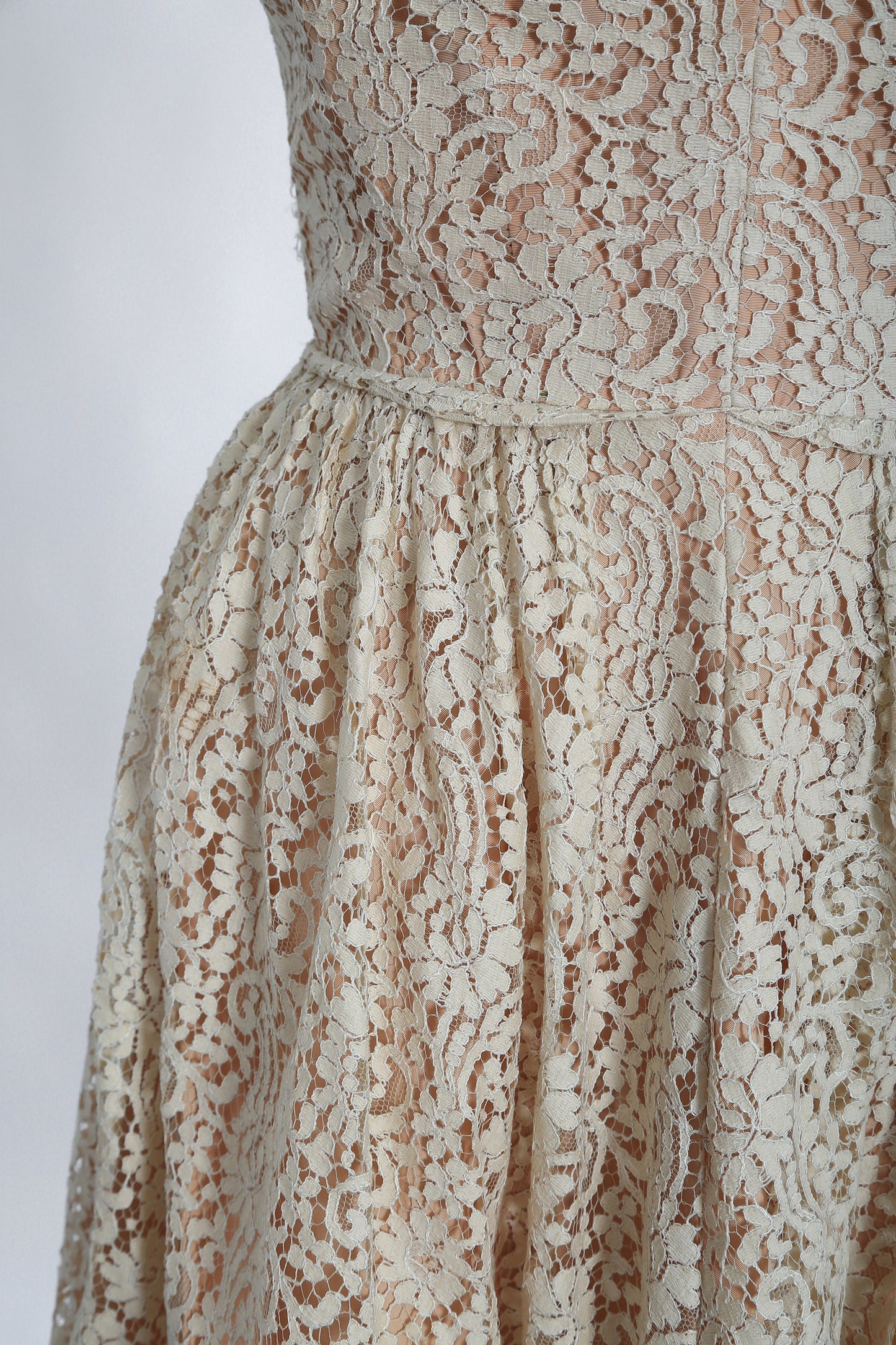 50s nude lace dress | 1950s Lorrie Deb floral lace 2pc dress