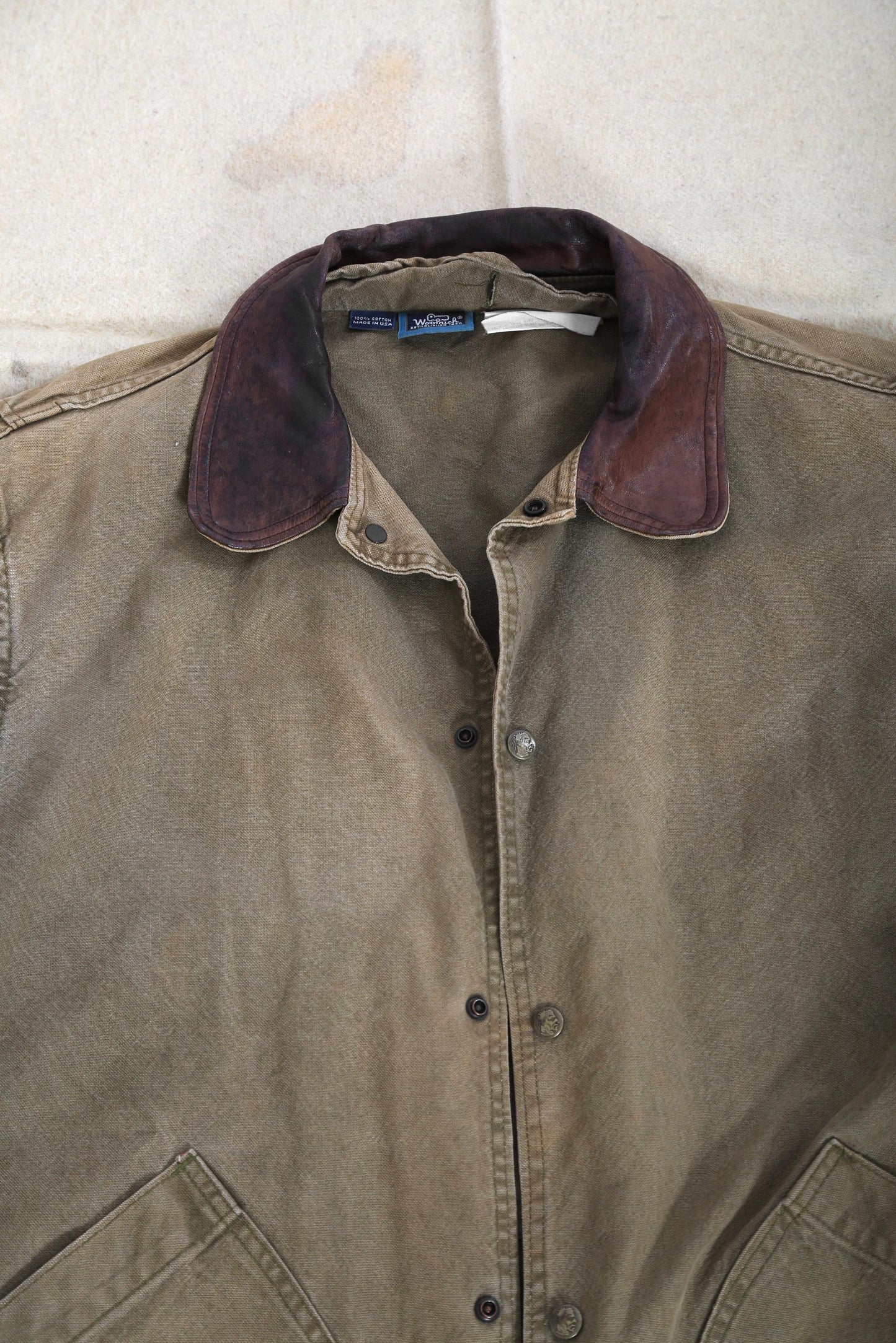 Woolrich coat | Vintage Mens Woolrich canvas chore leather jacket coat
