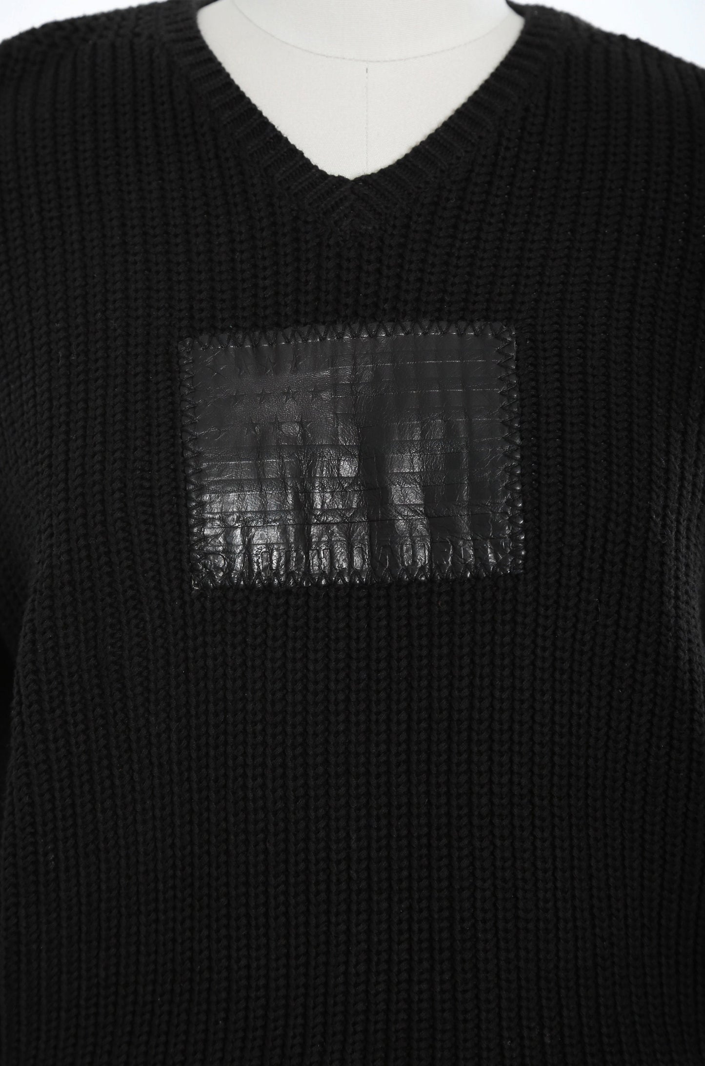 Vintage 90s Polo Sport Ralph Lauren leather American flag knit cotton sweater | Polo Black flag sweater