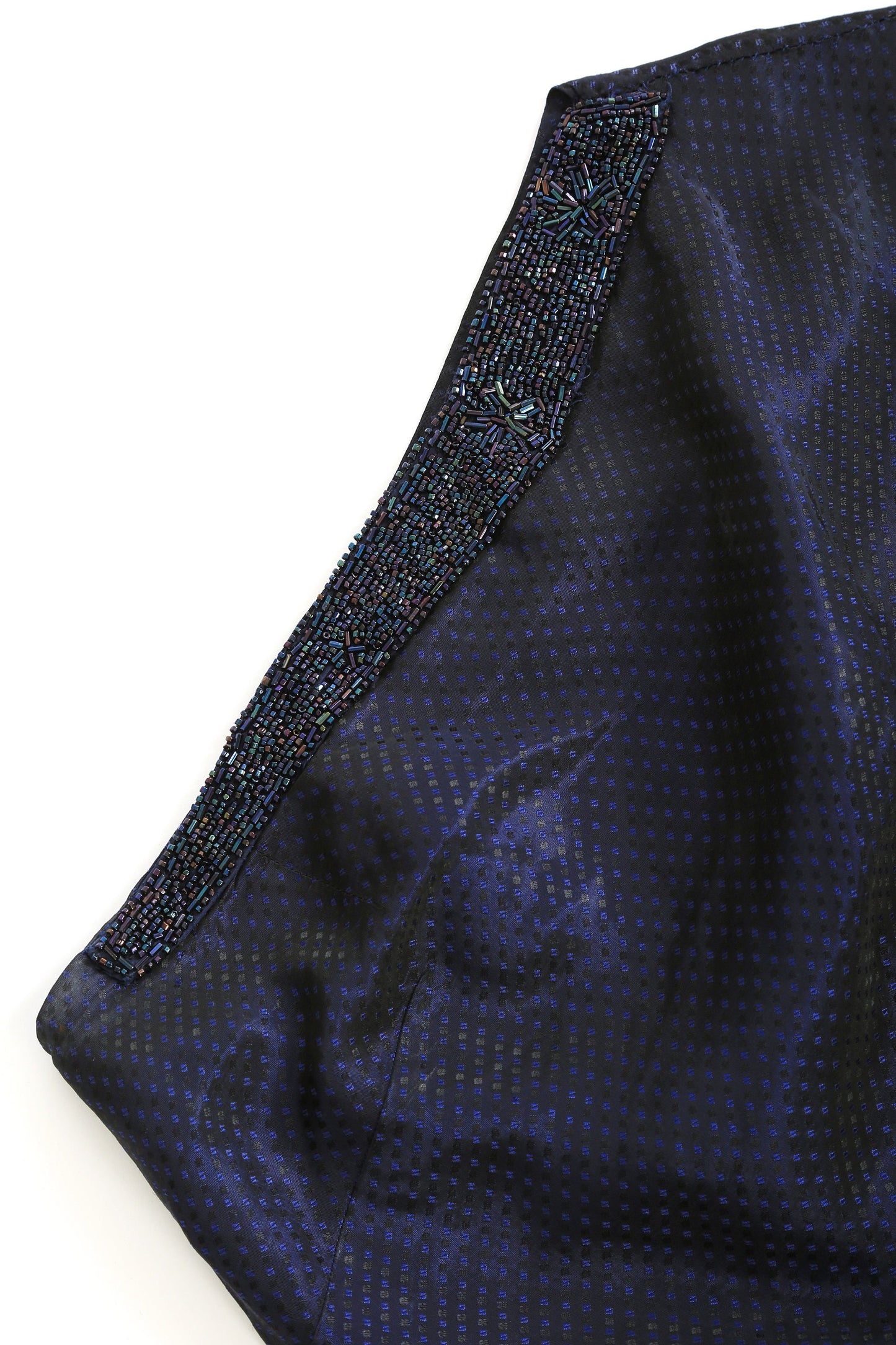 Vintage 1950s blue taffeta beaded one shoulder blouse