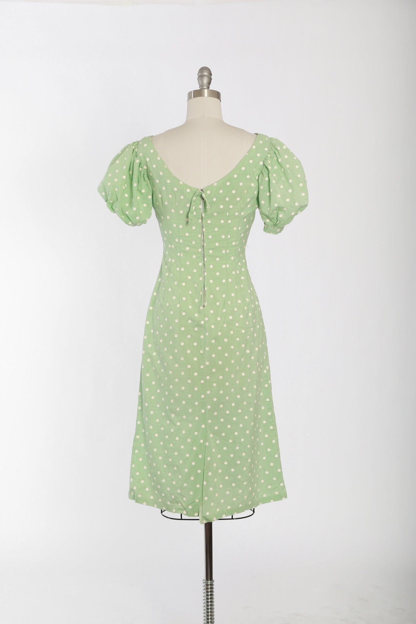 40s puff sleeve dress | Vintage 1940s polka dot mint green dress