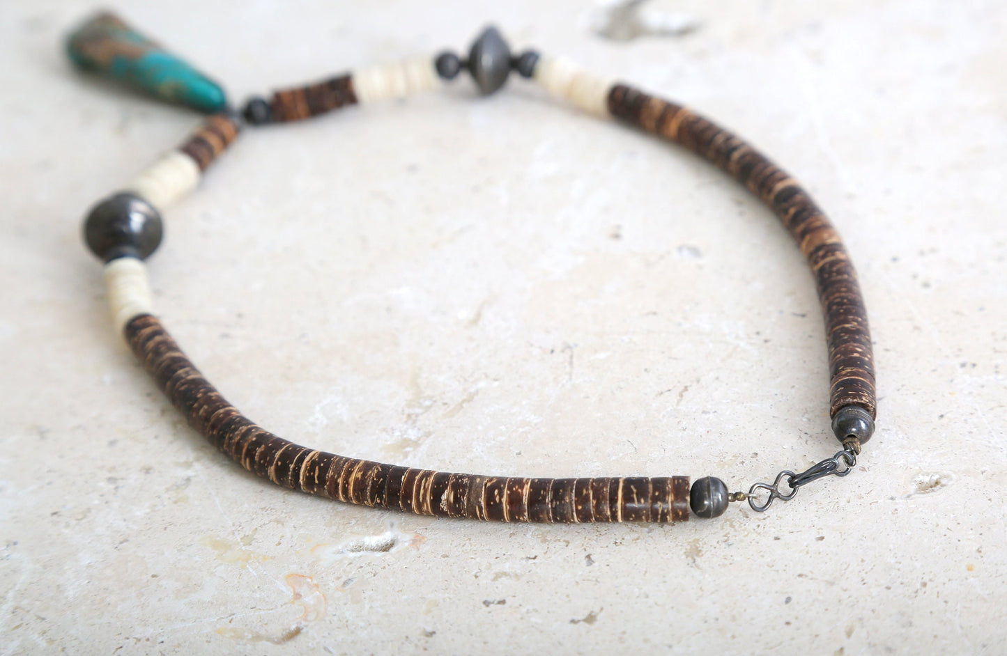 Vintage Native American turquoise sterling silver Liberty Navajo pearls sea shell Heishi beaded necklace