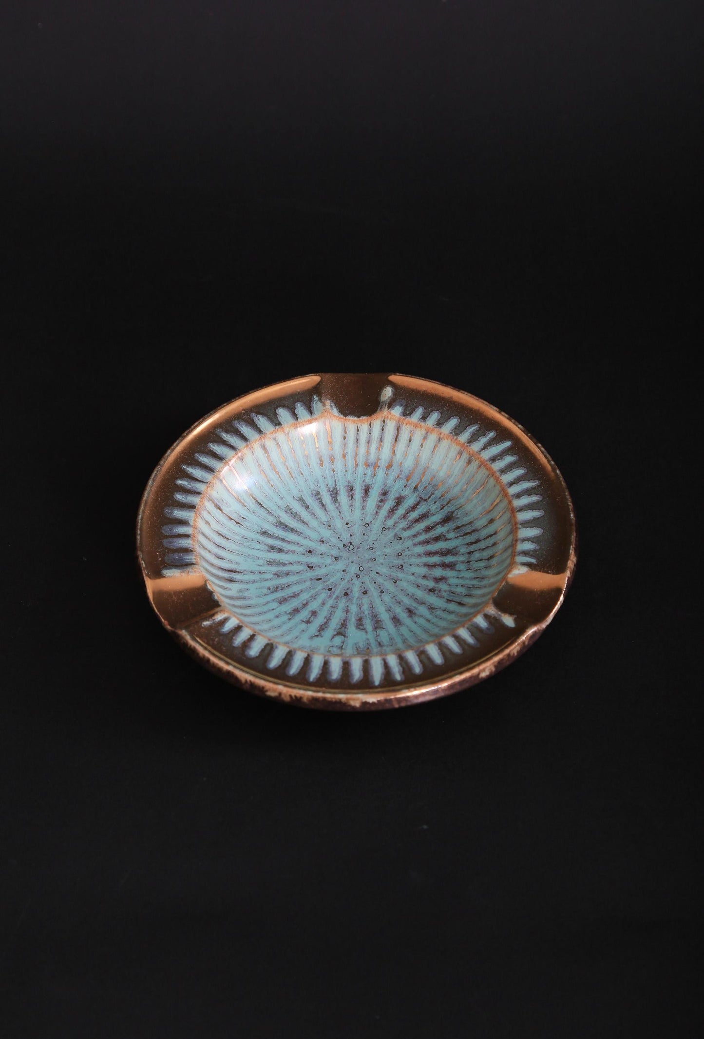 Vintage Mid Century Modern gold + blue starburst Ashtray