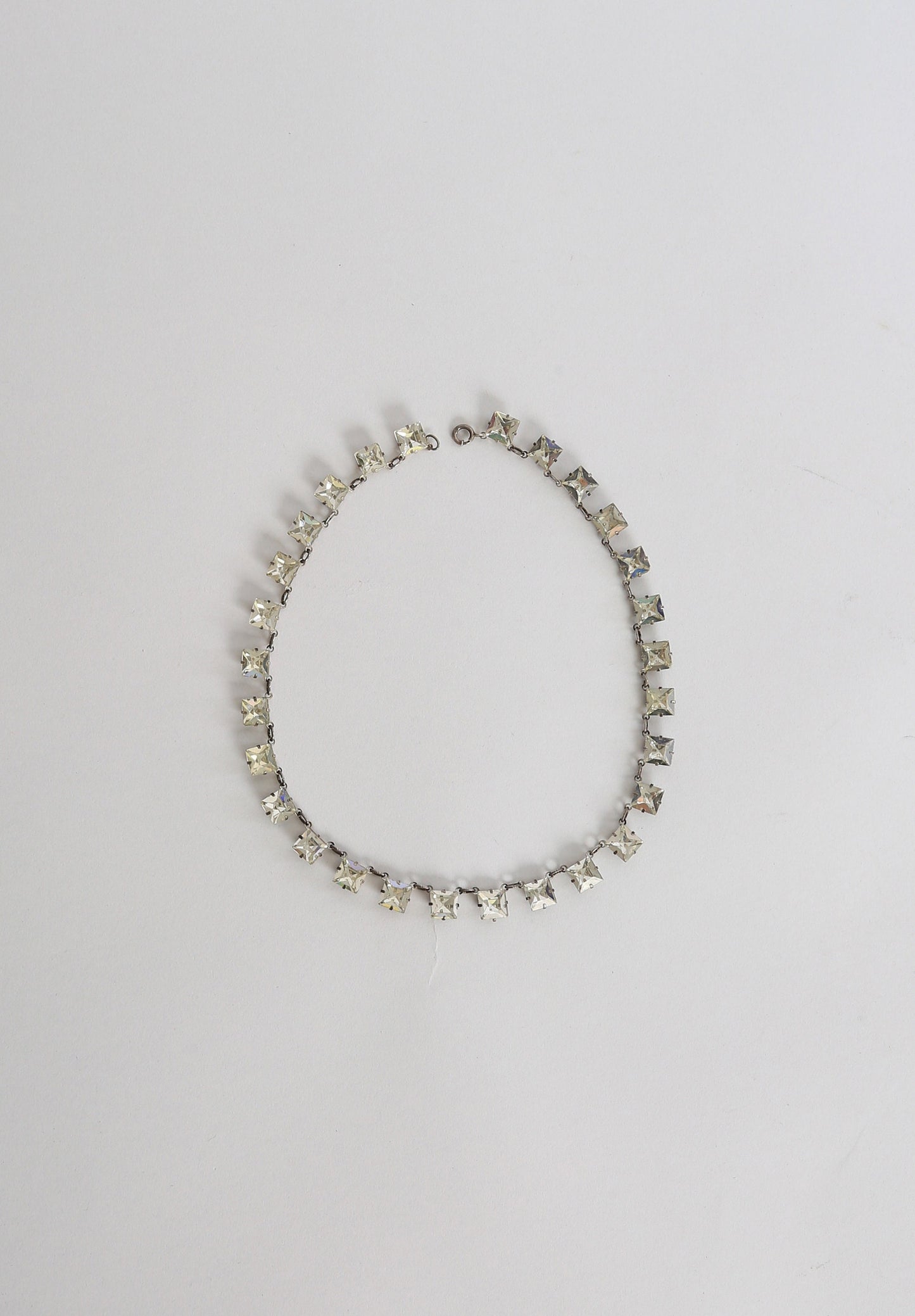 40s Square Cut glass Necklace | Antique Vintage 1940s delicate sterling silver jeweled necklace | Wedding necklace