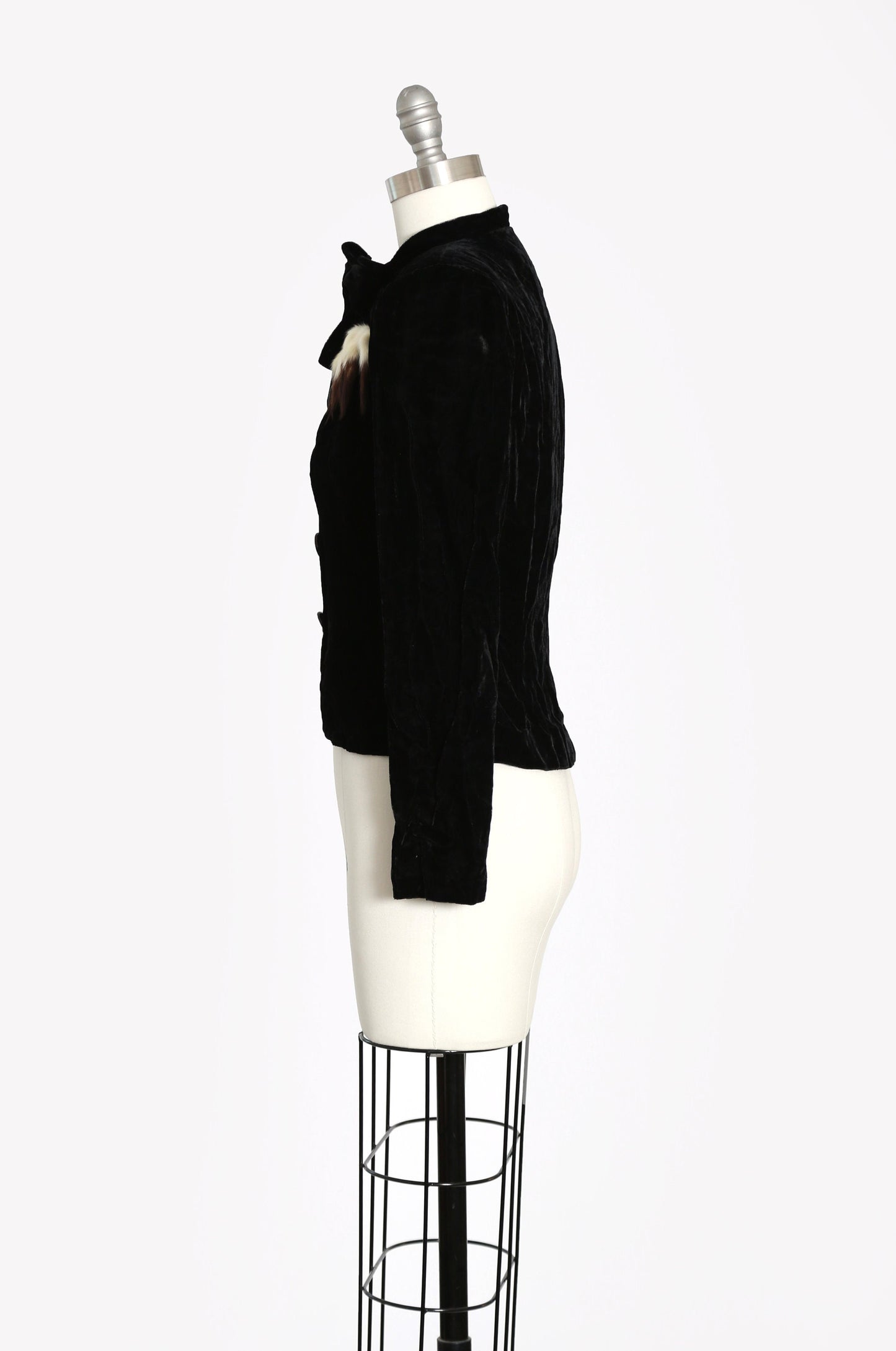 40s Mink fur velvet jacket | Vintage 1940s black velvet mink fur tails blazer