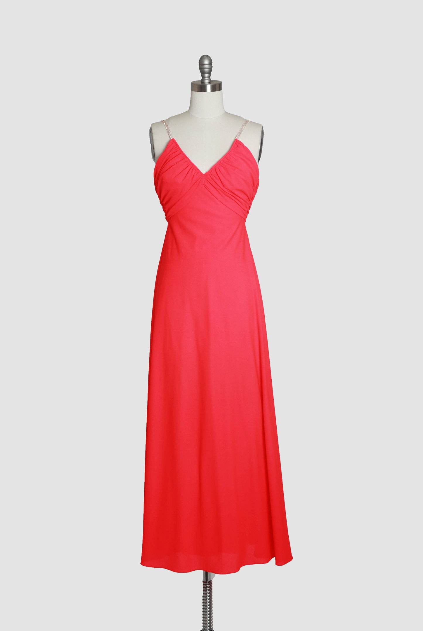 Lilli Diamond neon dress | Vintage 70s Lilli Diamond neon pink rhinestone cocktail party maxi dress XS