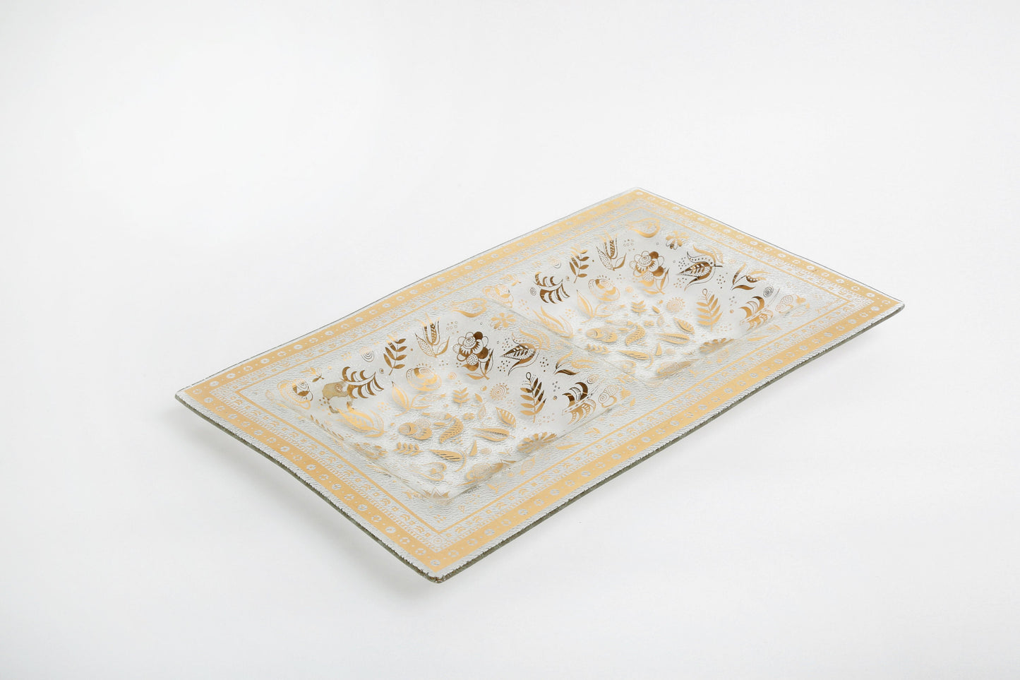 Vintage Georges Briard Mid Century Modern 22kt gold floral glass serving tray