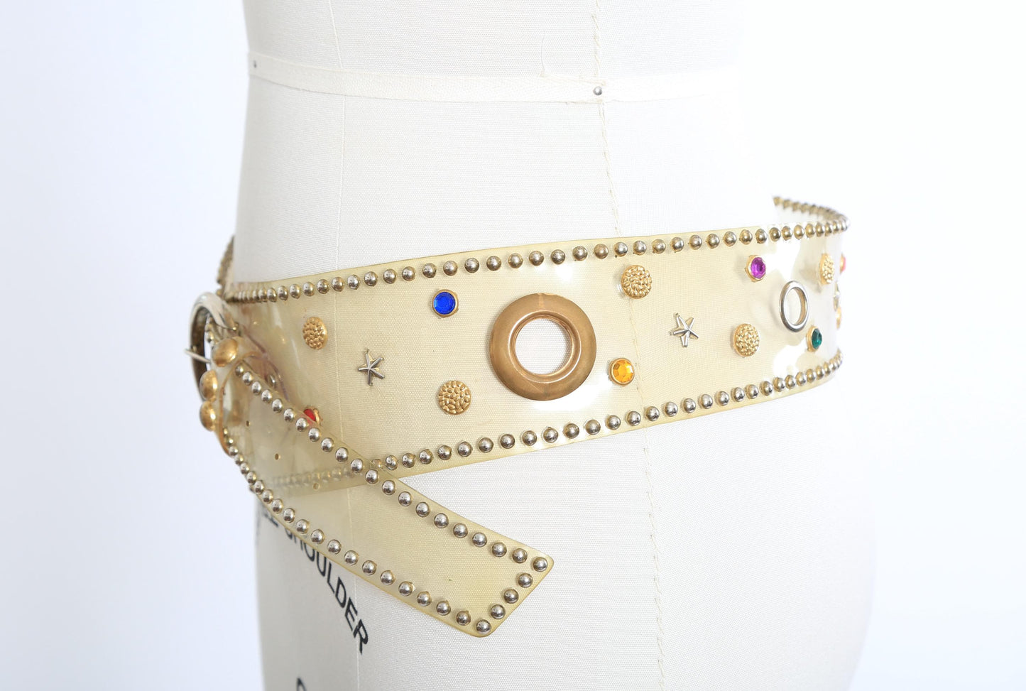 Vintage 80s Clear gold studded Star rhinestone belt