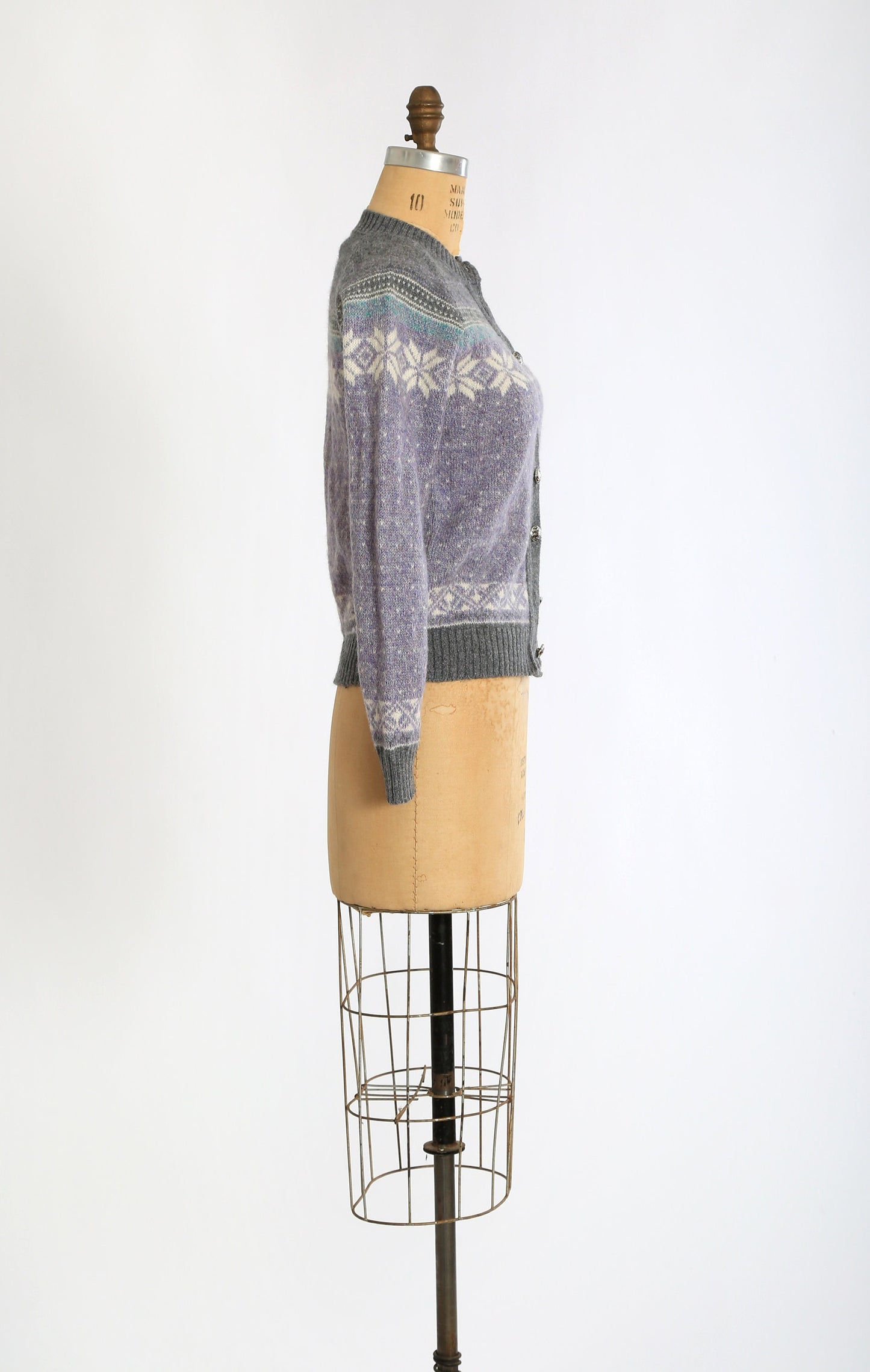 Vintage 80s purple Nordic snowflake knit wool cardigan sweater M