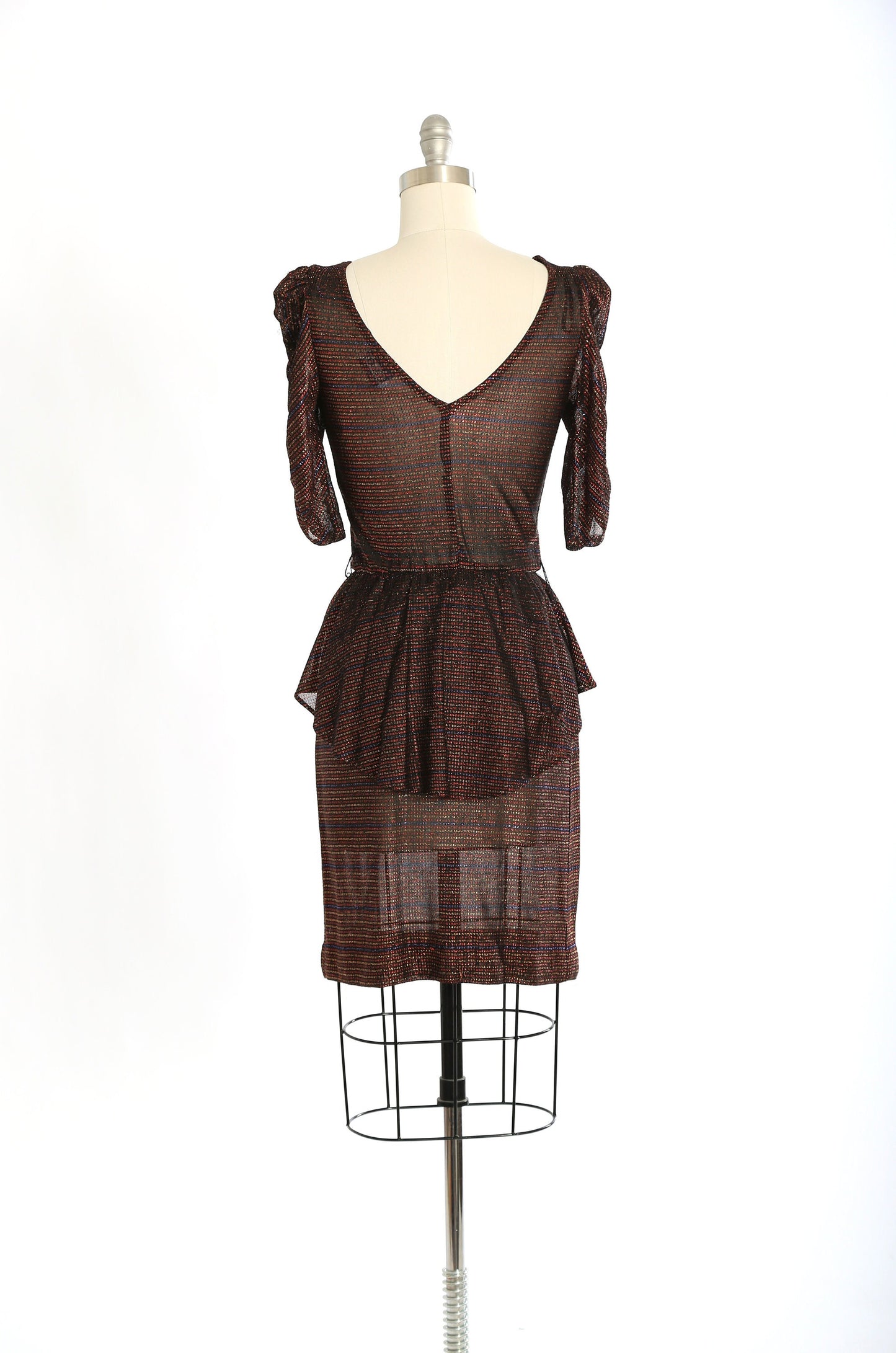Vintage 70s semi sheer striped lurex peplum dress